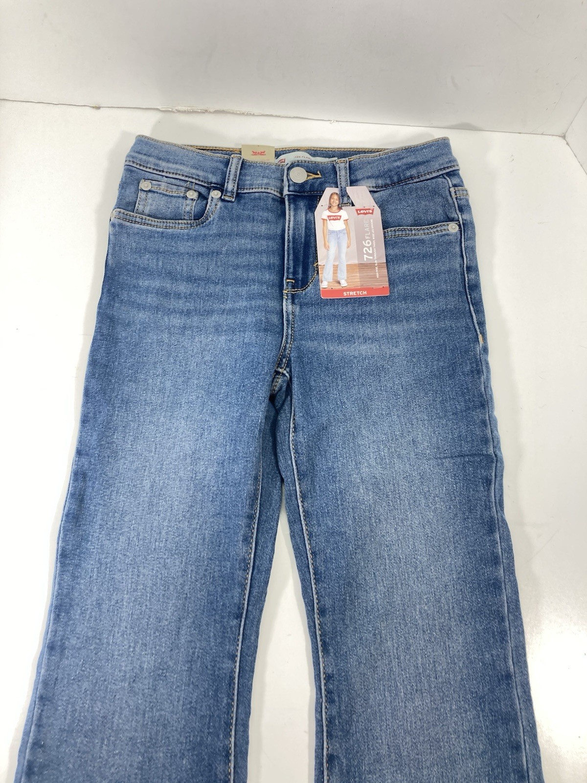 Levis 726 Flare Jeans Girls 8 24X26 Blue Denim Stretch Adjustable High Rise NWT