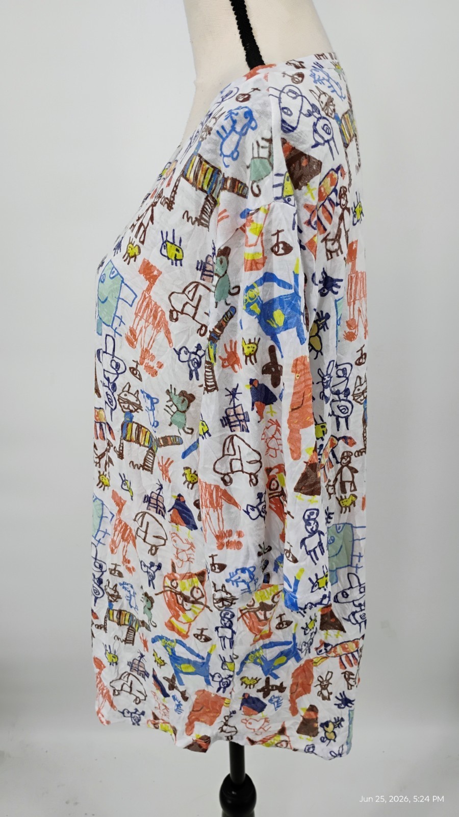 NEW Shana Cats Print Colorful Art Tunic Top V-Neck 3/4 Sleeve Size XL