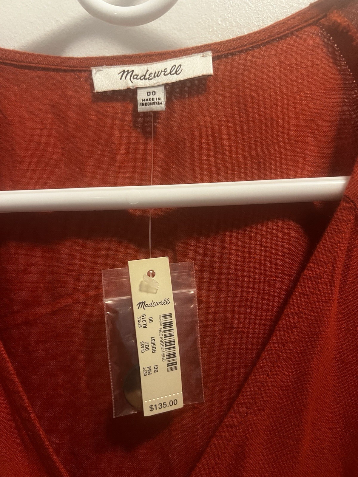 Madewell Rust Linen Button Front Wide-Leg V-Neck Jumpsuit Women’s 00