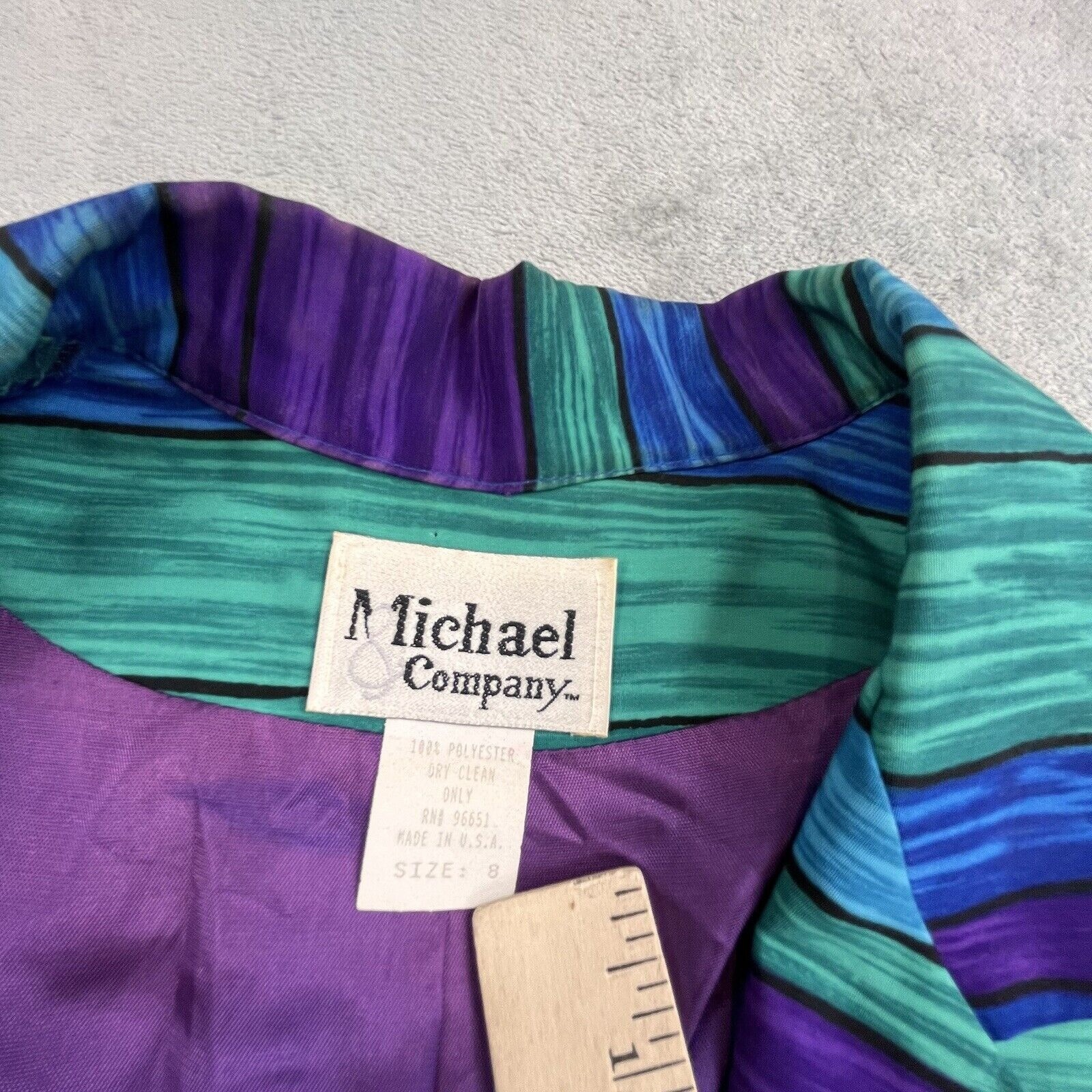 VTG Michael & Company Womens 8 ColorBlock Purple Rave Blouse Tunic USA Made BOHO