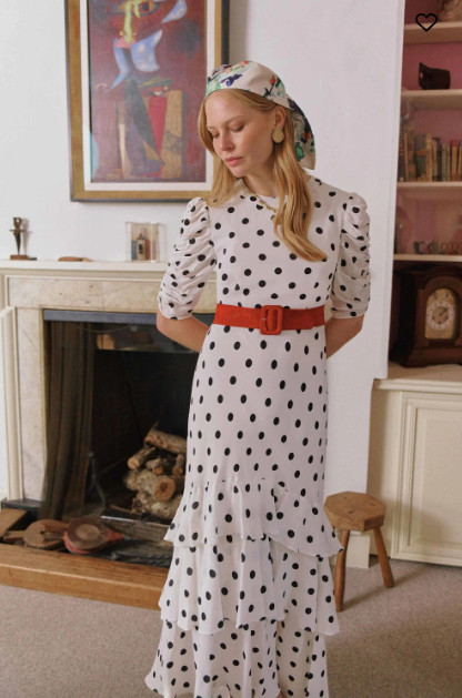 NEW Rixo Evelyn Tiered Ivory Vintage Spot Midi Dress Size XXS XS S M L XL