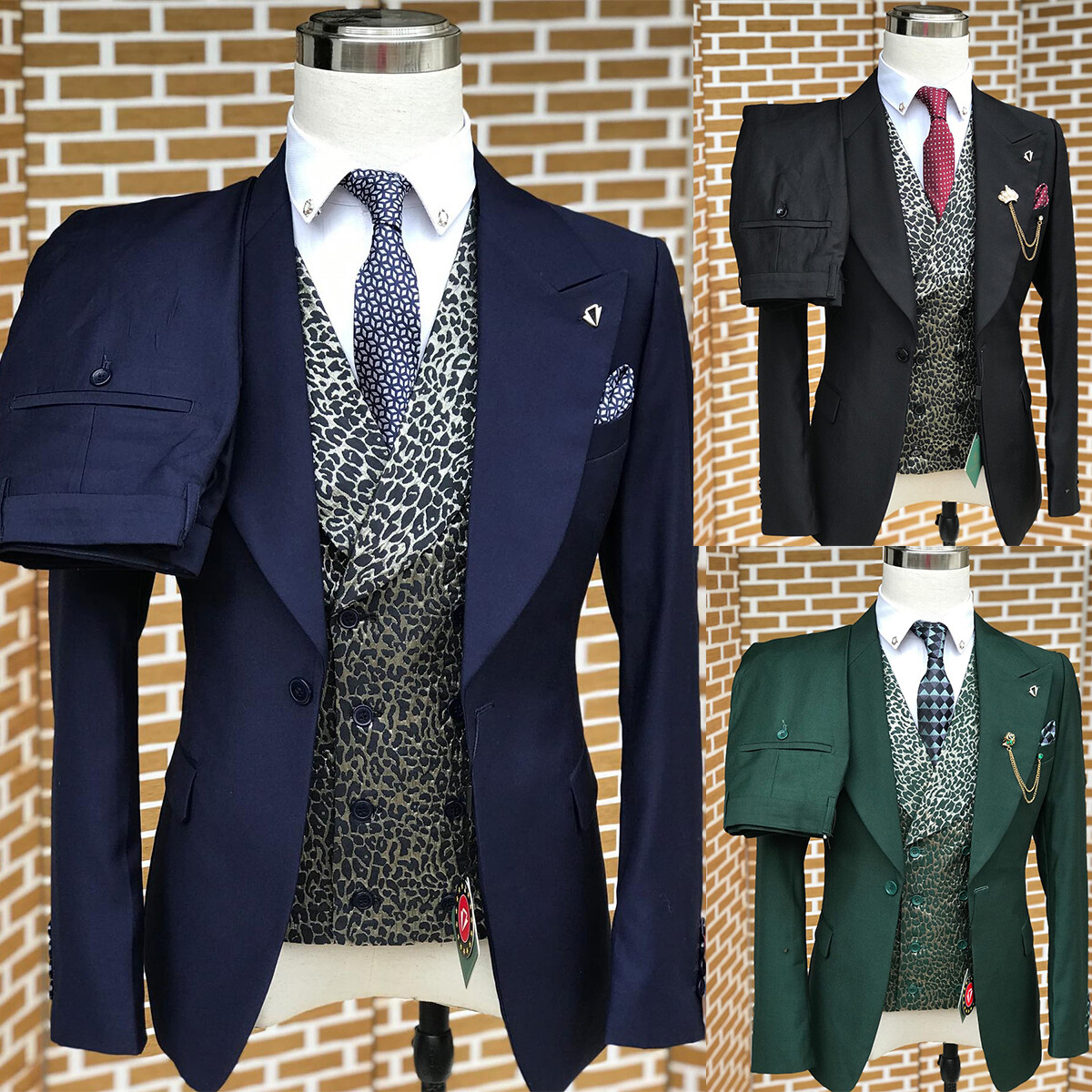 Business Men Suits Jacket Pants Slim Fit Notch Lapel Single Breasted Formal Prom