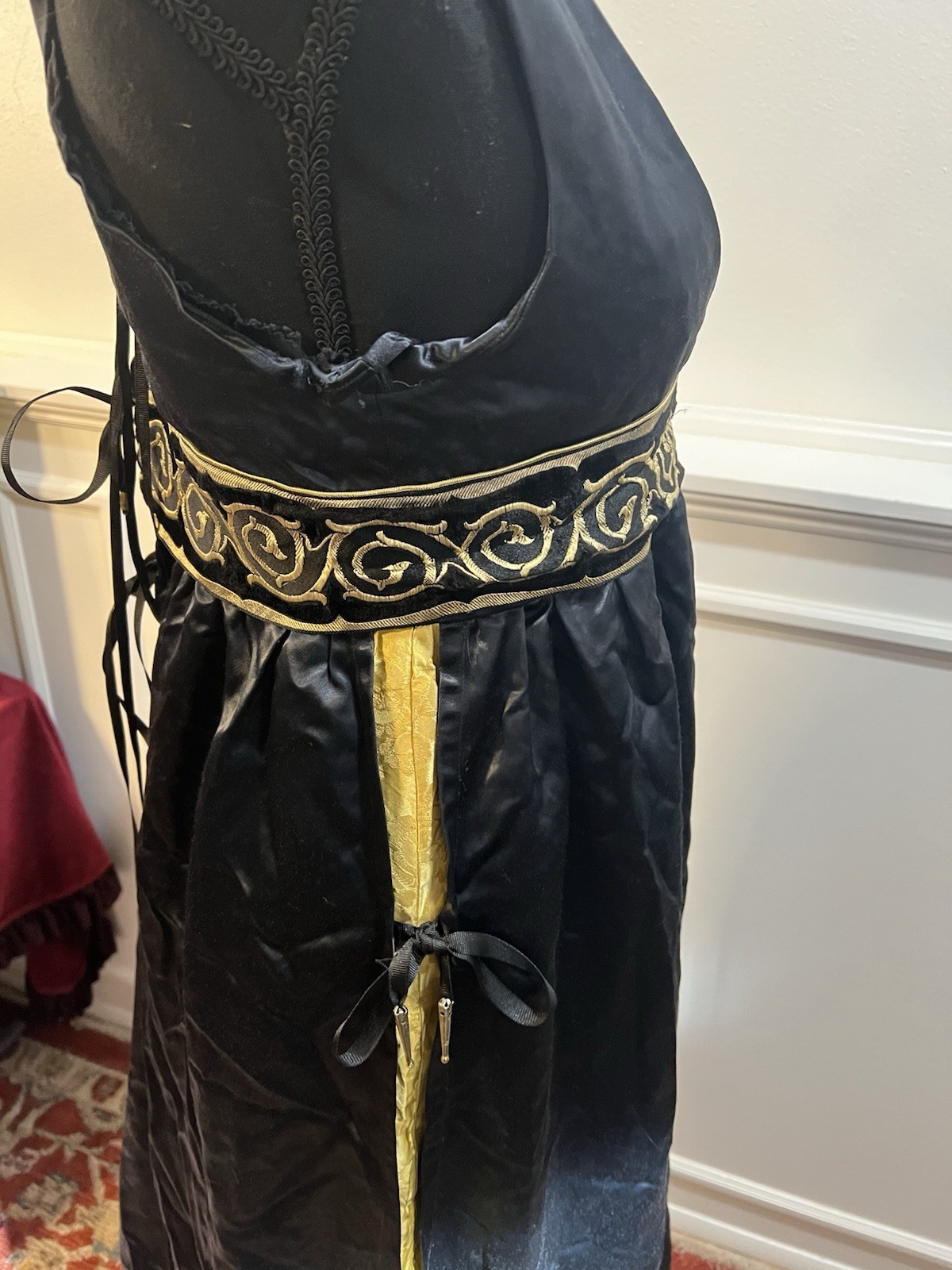 Medium Blue/Gold Satin Gothic Dress Medieval Renaissance Homemade Quality