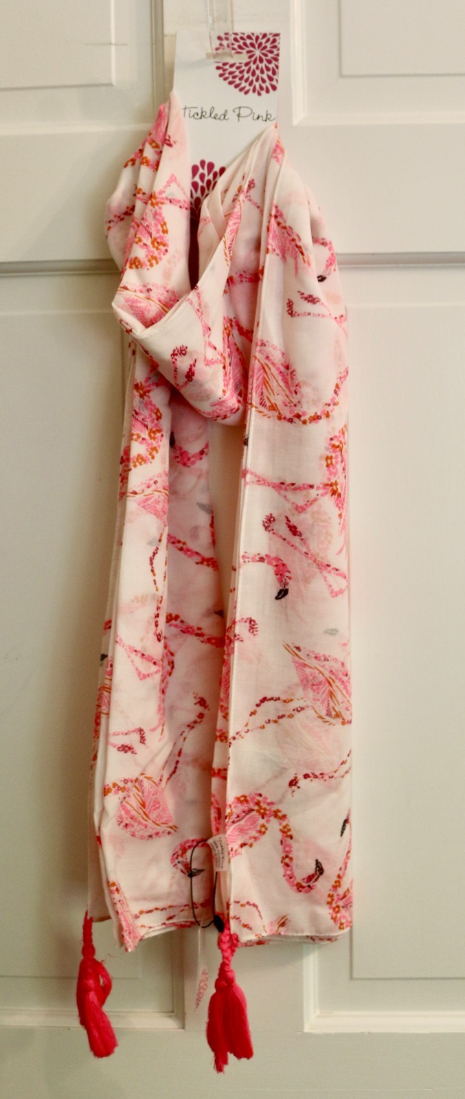 Tickled Pink Flamingo Print Scarf Pink Tassels Hadley Wren Summer Beach Tropical