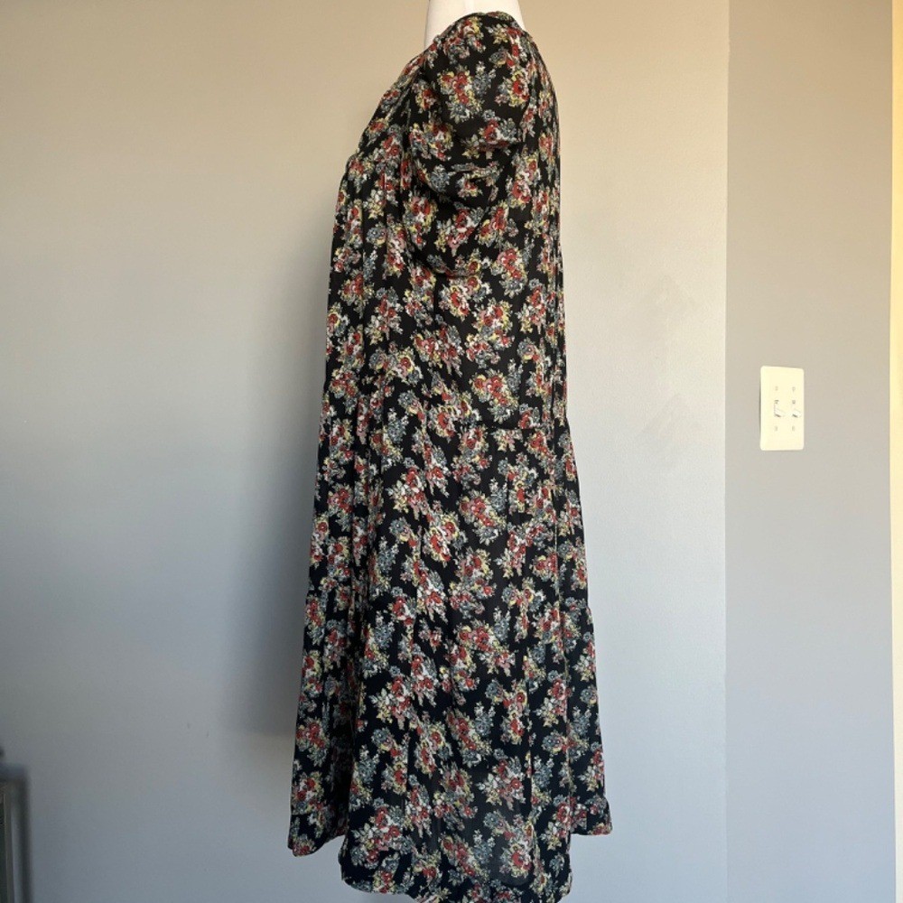 Sandro Floral Summer Ruched Puffed Sleeve V-neck A-line Cocktail Dress Medium