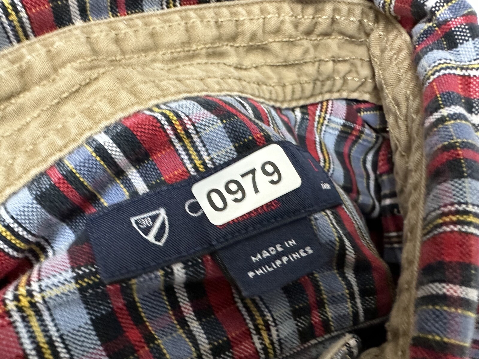 Vintage Oxford Shirt Men Large Casual Gray Red Plaid Button Down Cremieux STAIN