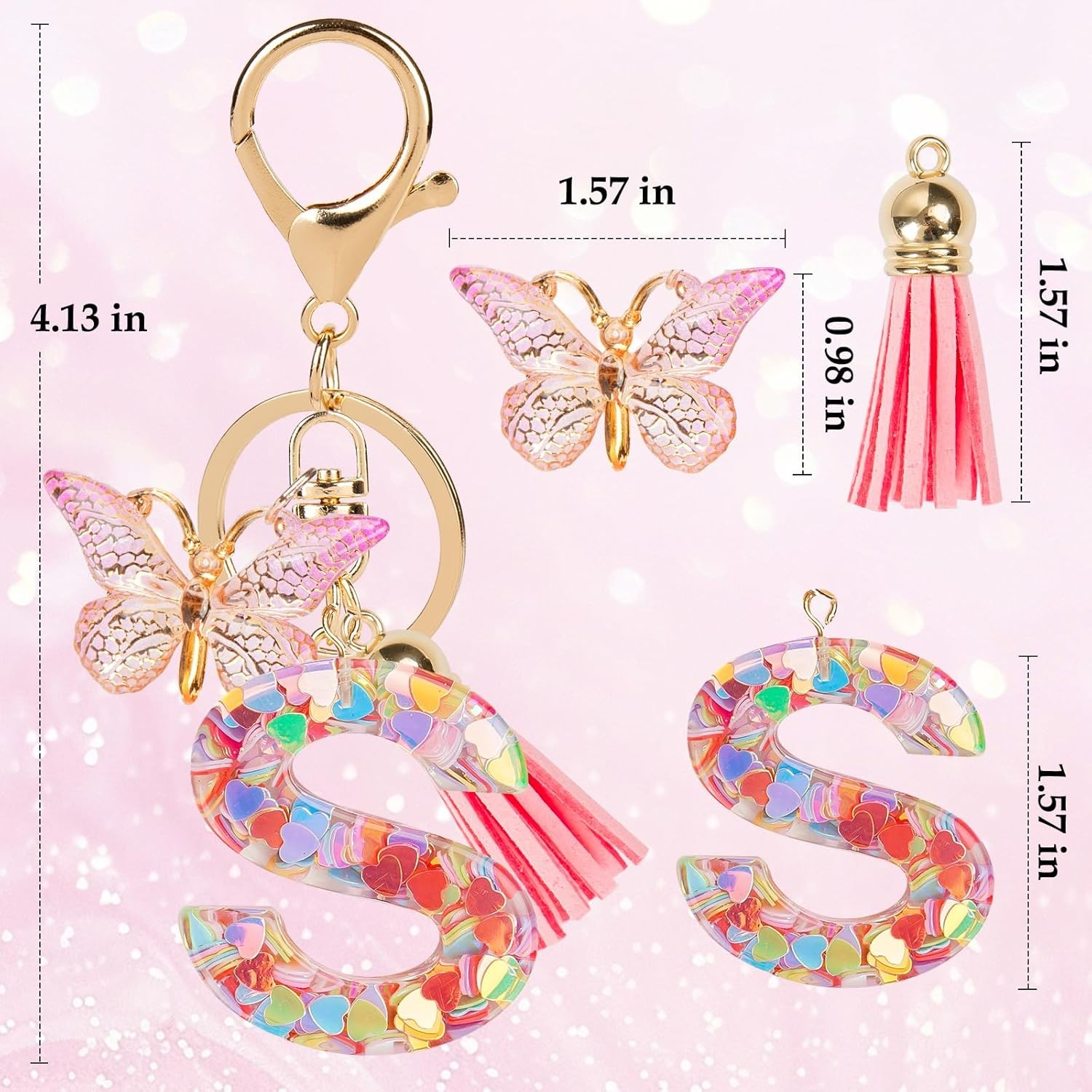 Butterfly Pink Bag Charm Keychain for Purse Handbag Women Gift Purse Accessory
