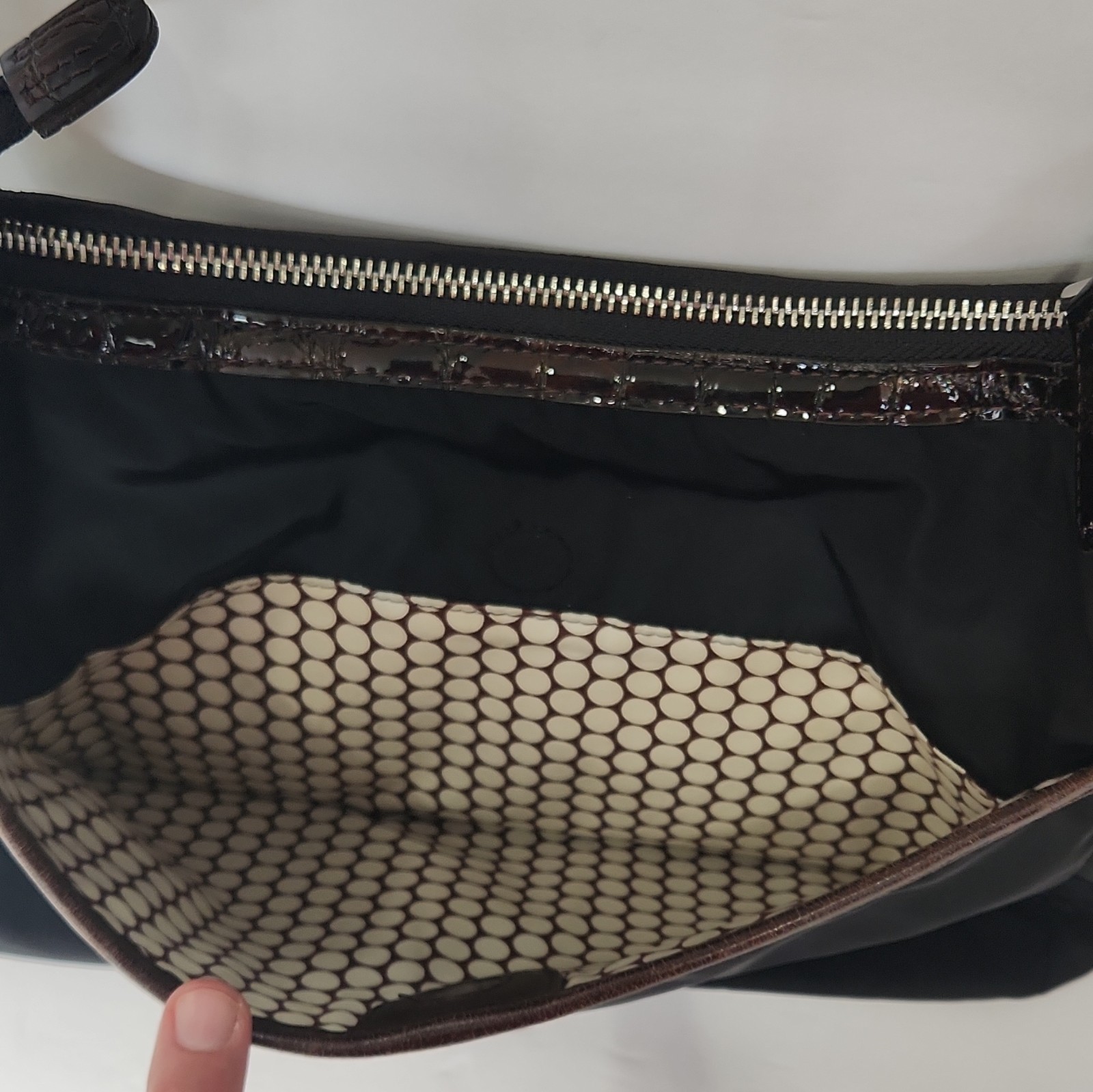 Brighton Black Crossbody Bag, Adjustable Strap, Zip, Pockets, Charm
