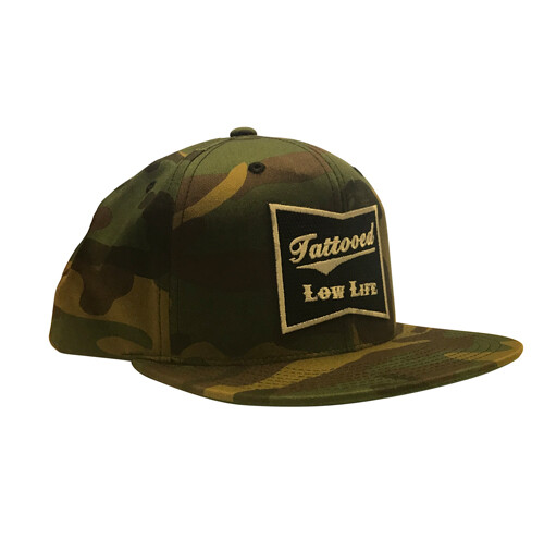 TATTOOED LOW LIFE FLAT BILL SNAP BACK HAT-CAMO