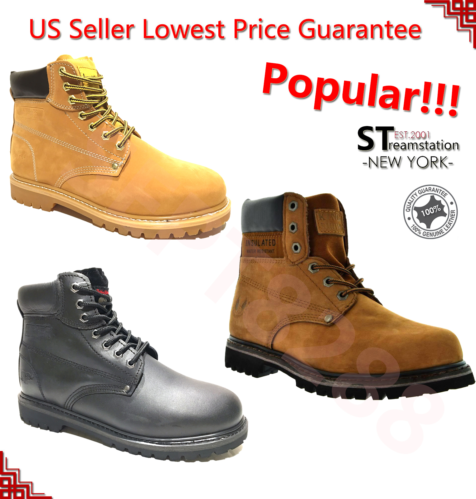 Jacata Men’s All Season Work Boots Casual Shoes Water Resistant Leather 8601