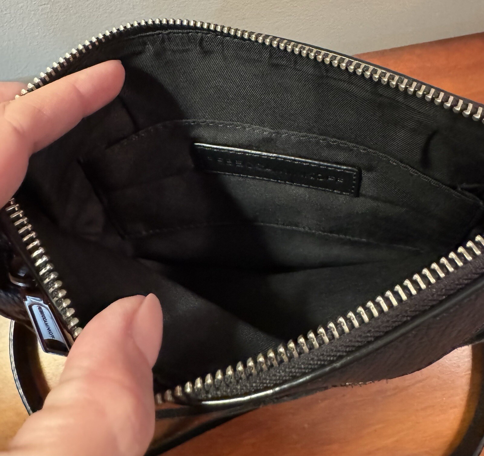 Rebecca Minkoff Black Pebbled Leather Triple Zipper Chain Strap Crossbody Bag
