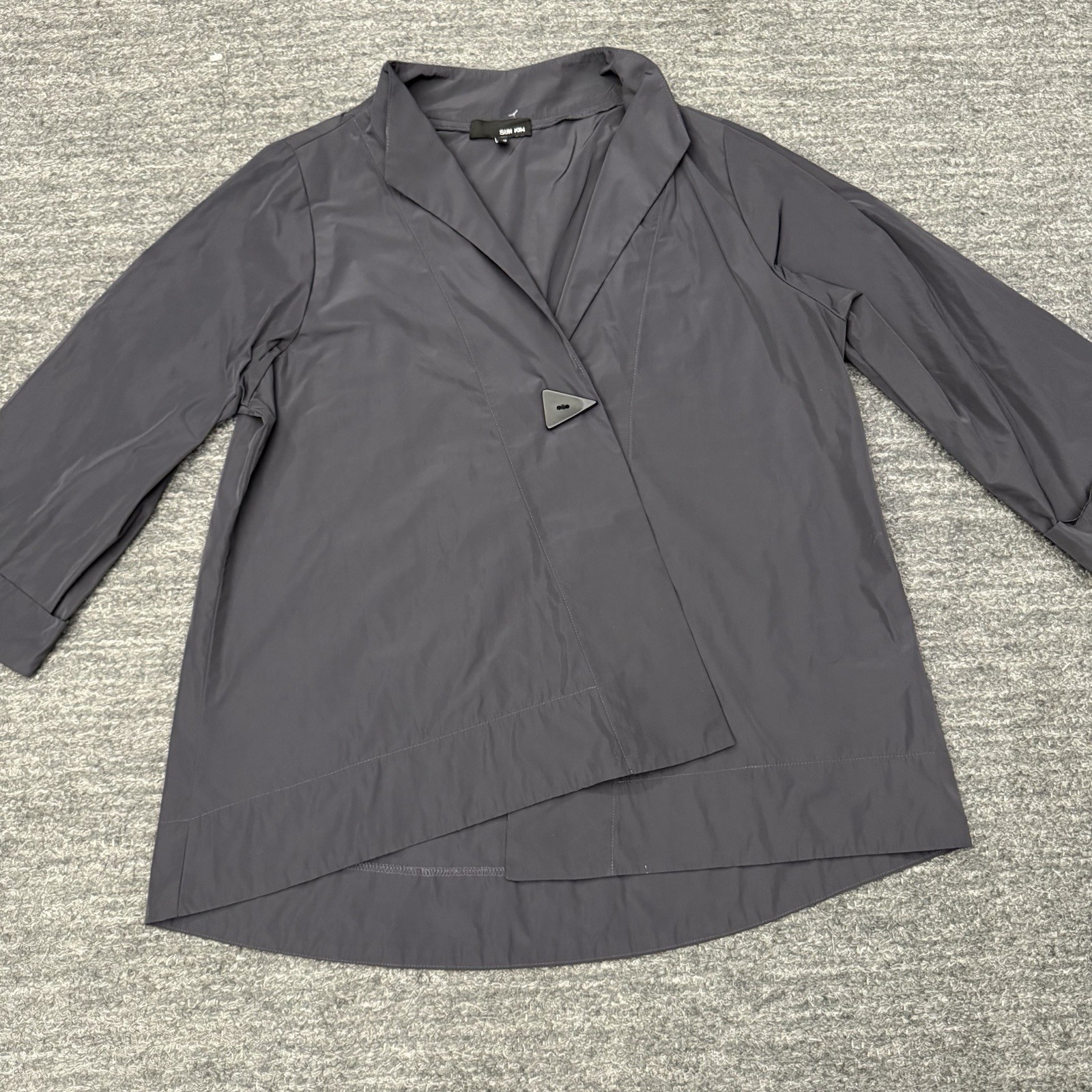Sun Kim Jacket Women Small Gray One Button Funky Artsy Lagenlook Oversized USA