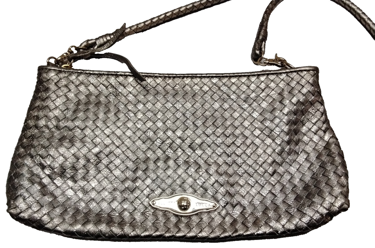 ELLIOT LUCCA Gold Metallic Woven Leather Crossbody Bag