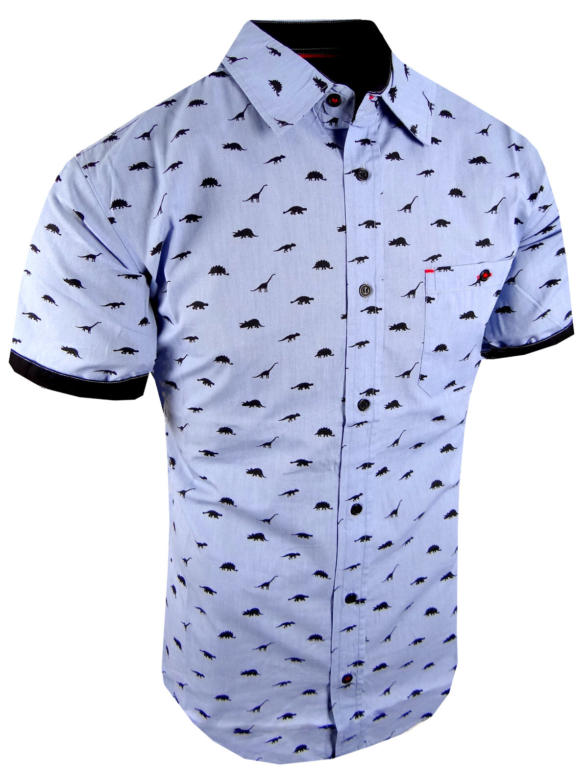 Flip Cuff Short Sleeve Shirt Men Cotton Chest Pocket NEW Casual Prints Button Up