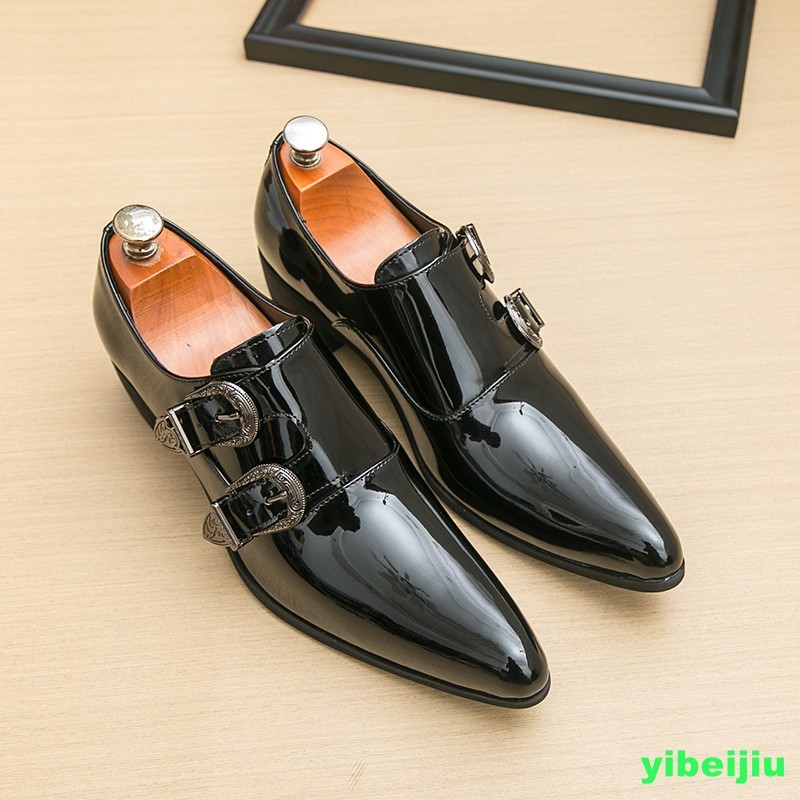 Mens Patent Leather Double Monk Strap Party Pointy Toe Shoes Business Oxford New