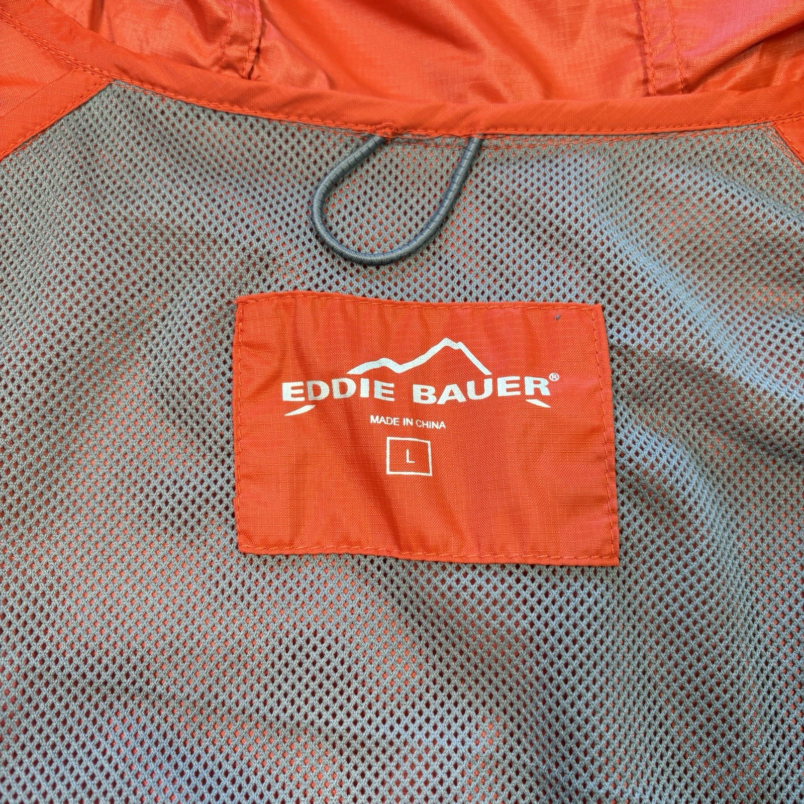 Eddie Bauer Hooded Windbreaker Jacket Large Orange Hiking Casual