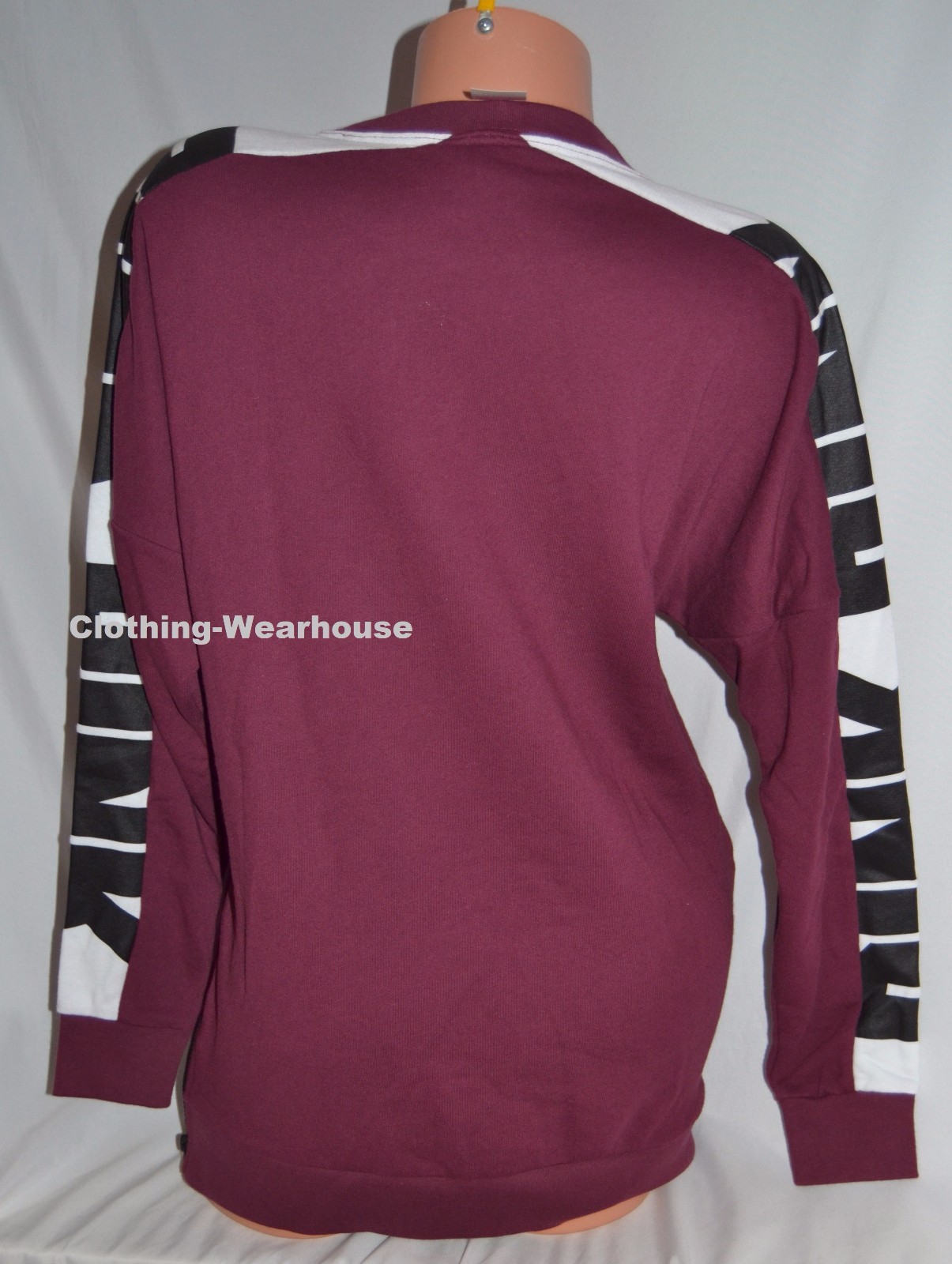 Victoria’s Secret PINK Red Black White Logo Side Zip Varsity Crew Pullover XS