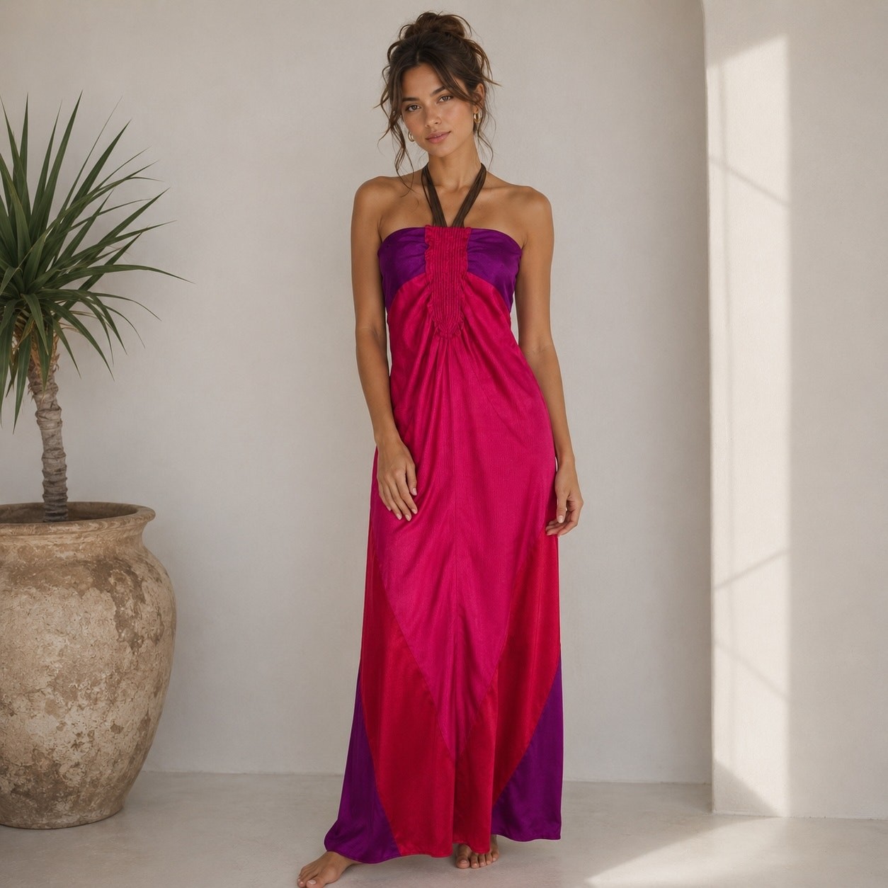 A Common Thread Purple Red Silk Halter Maxi Dres Small
