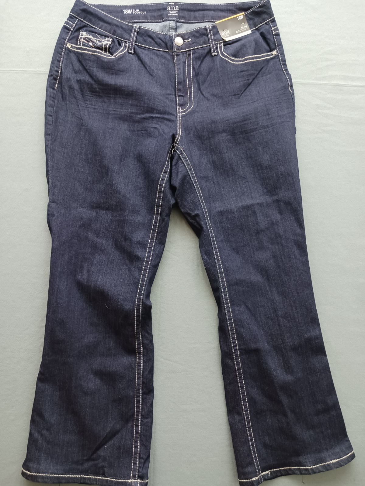 A.N.A Women’s Slim Bootcut Jeans Size 18W Dark Blue Embroidered Stretch Classic