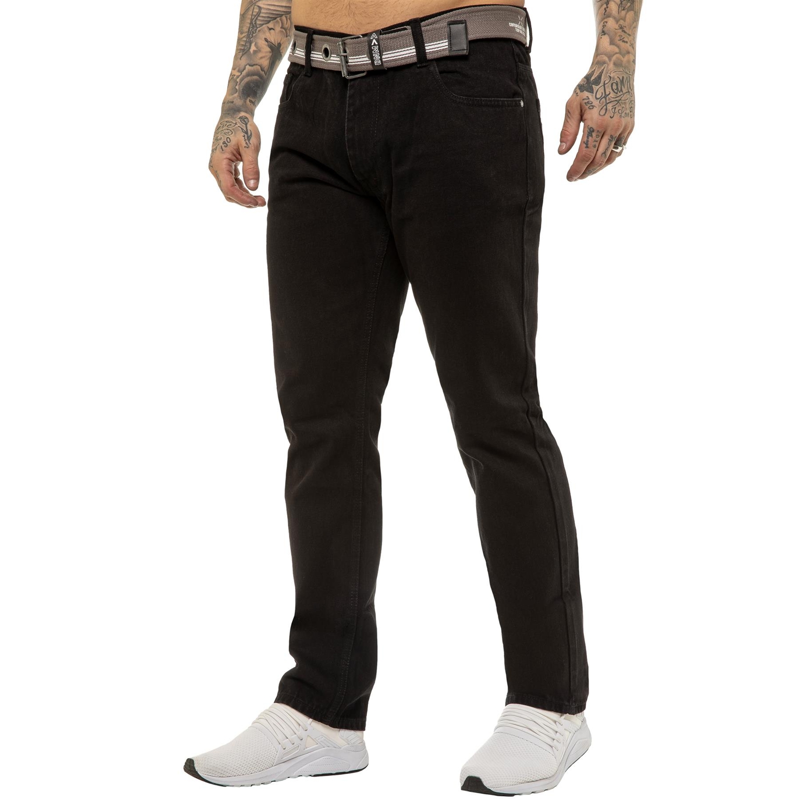 Enzo Jeans Mens Straight Leg Denim Trouser Belted Regular Fit Pants All UK Sizes