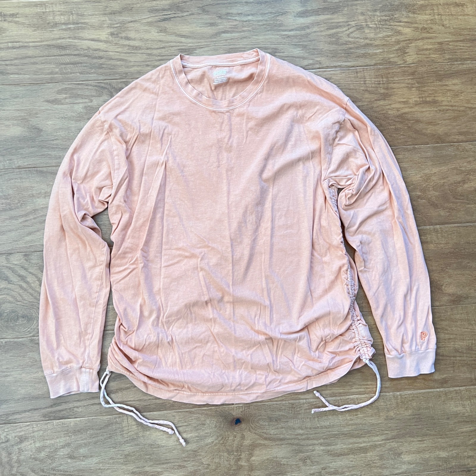 PINK Victoria’s Secret Ruched Long Sleeve Tee Size M Faded Orange