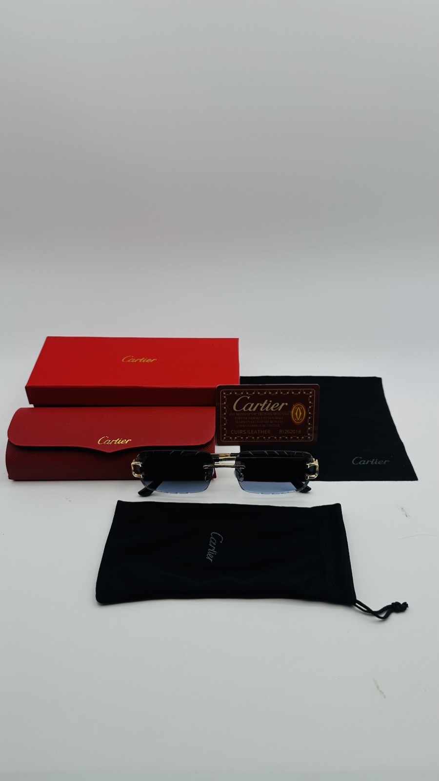 Cartier Big C Diamond Cut Red to Blue Fade Frameless Lens Gold Frame
