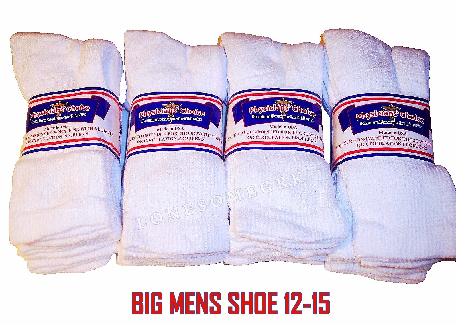 12 Pairs BIG MENS Shoe Physicians Choice VENTILATED Diabetic White Crew Socks