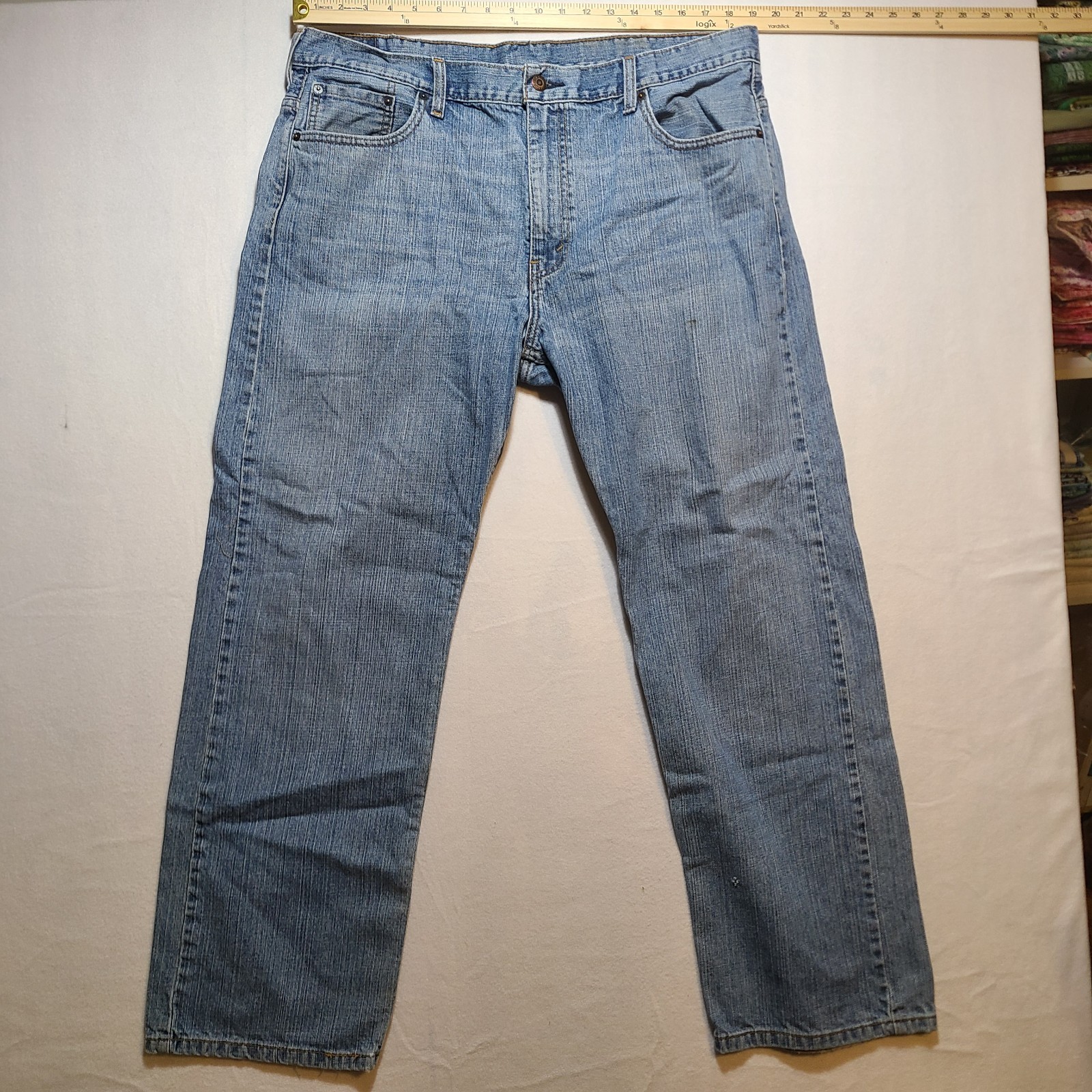 Levi’s 569 Loose Straight Jeans Mens 38×32 Light Wash Blue Denim Pants Y2K Zip