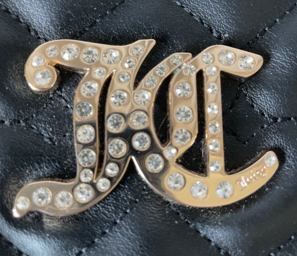 Juicy Couture Black Quilted Heart Shoulder Bag Rhinestone JC Gold Chain Y2K