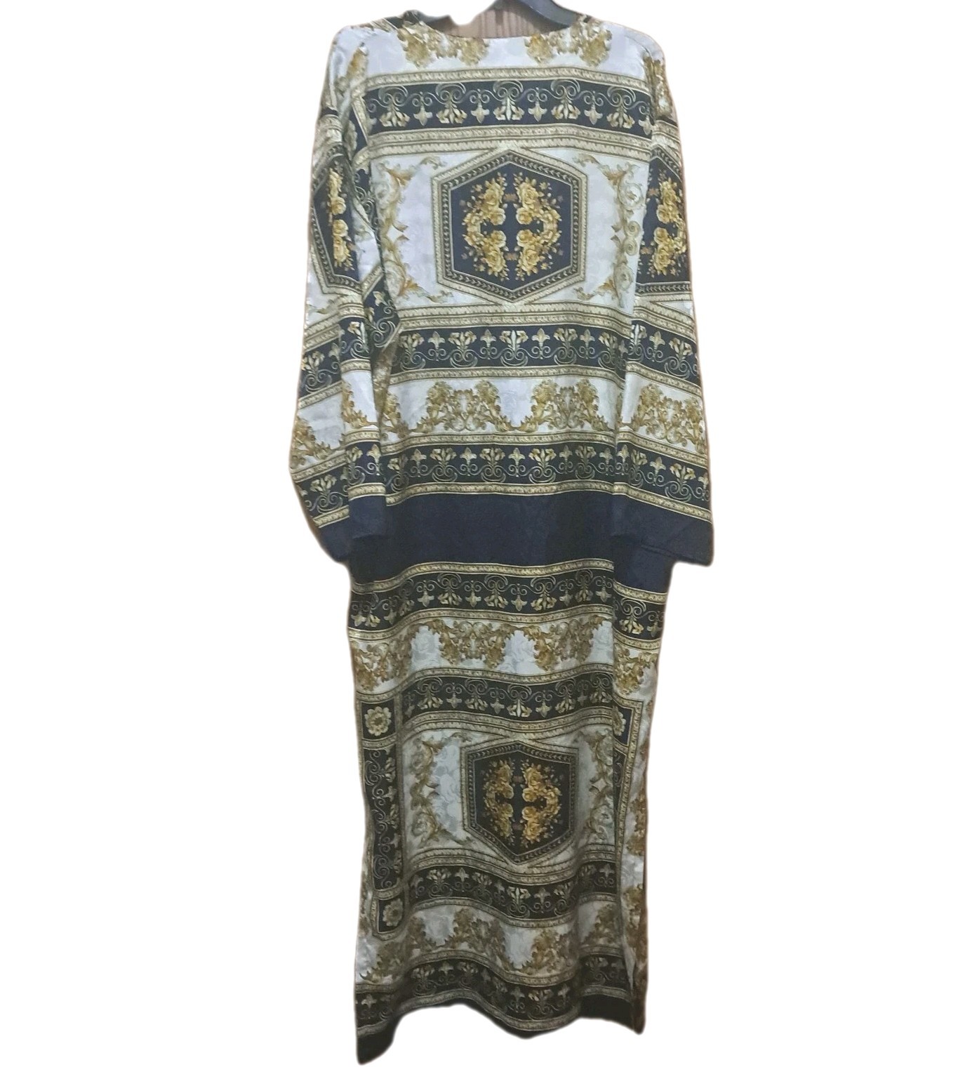 Vintage Cabernet Baroque Print/ Versace Look ZIP FRONT Caftan Sz Lg