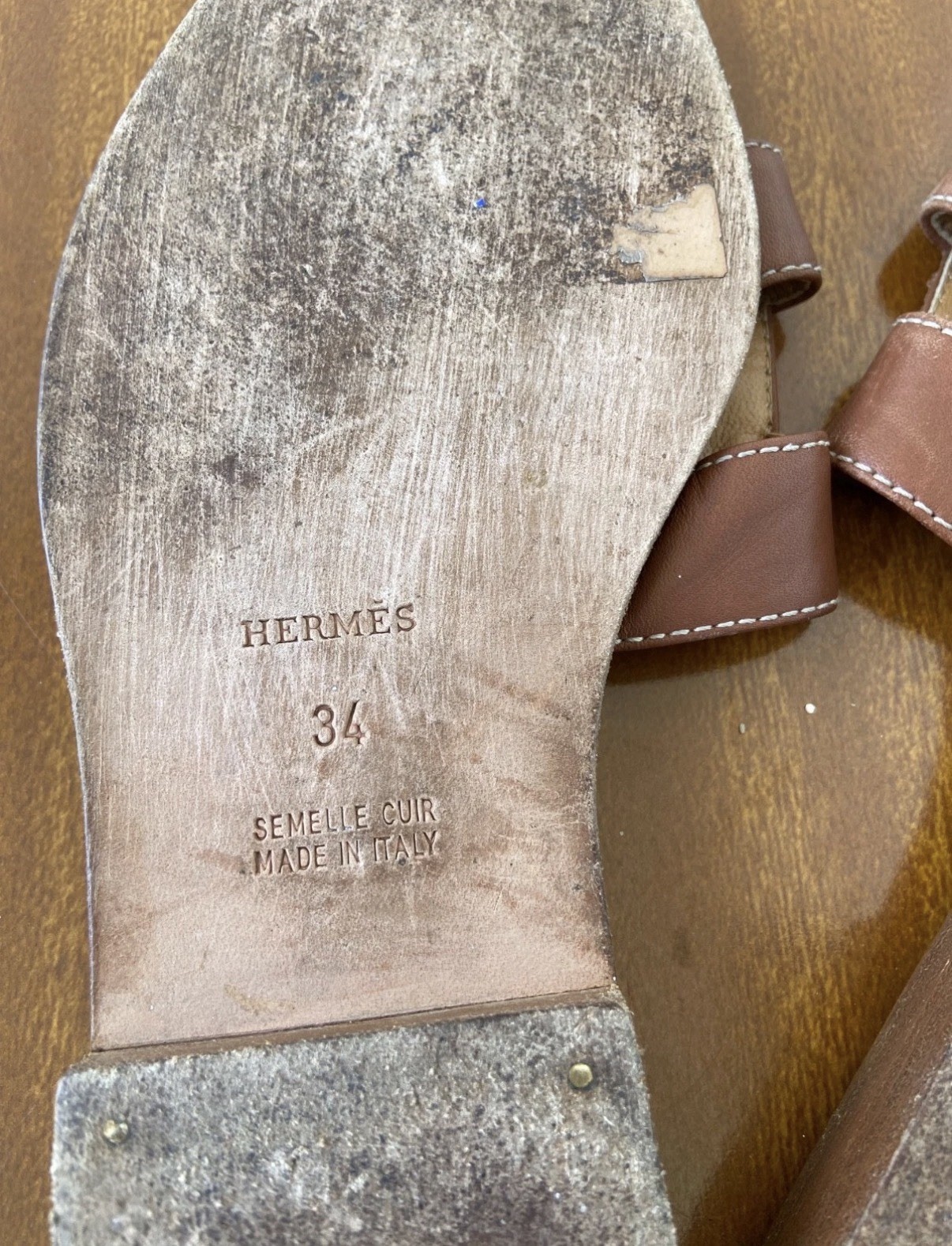 Hermes Oran Leather Sandals 34