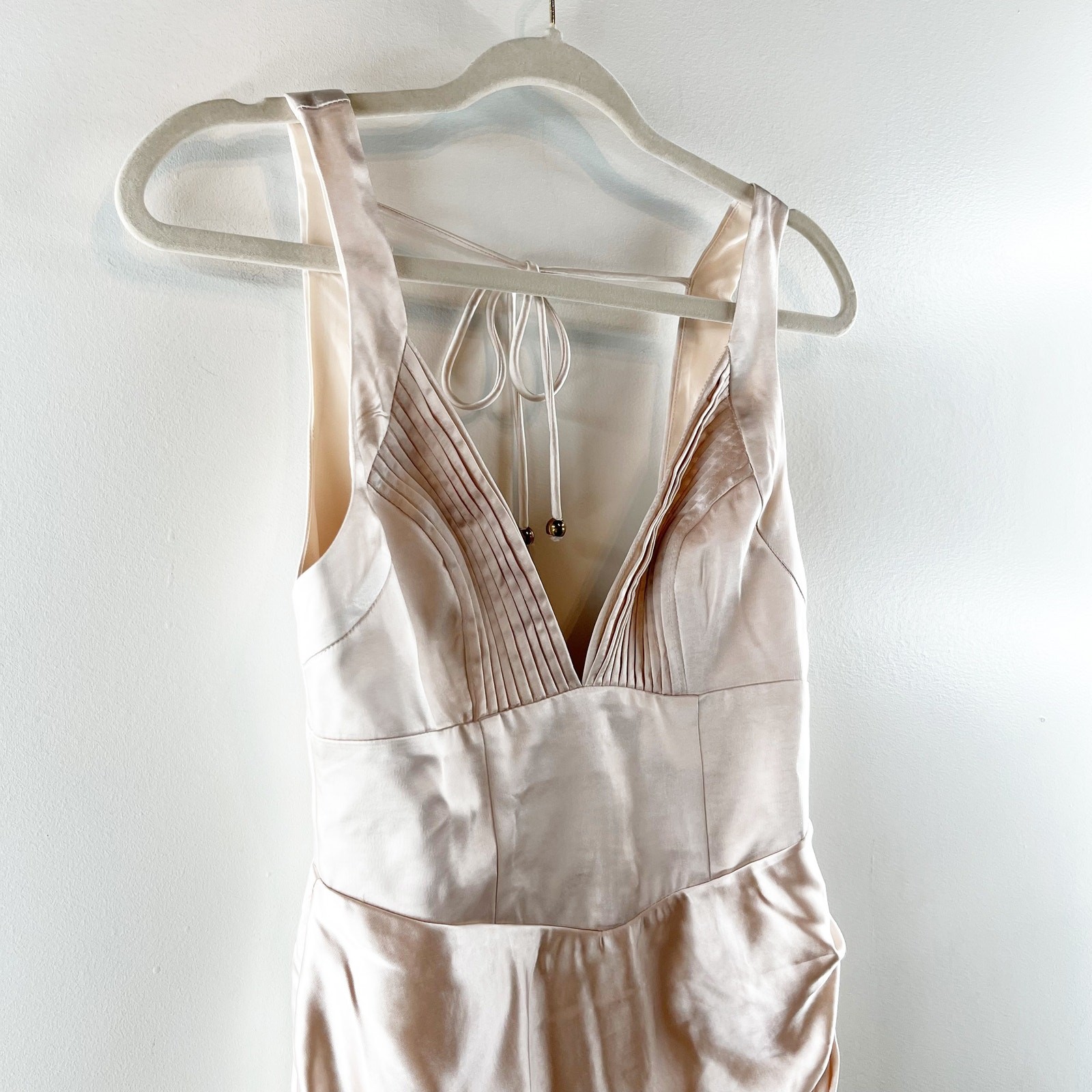 Hello Molly Rosebud Satin Plunge V Neck Mini Dress Champagne Gold 6
