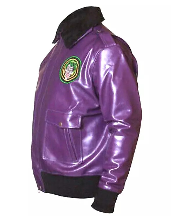 Batman Henchmen Joker Goon Purple Bomber Jacket Fur Collar Cosplay Costume