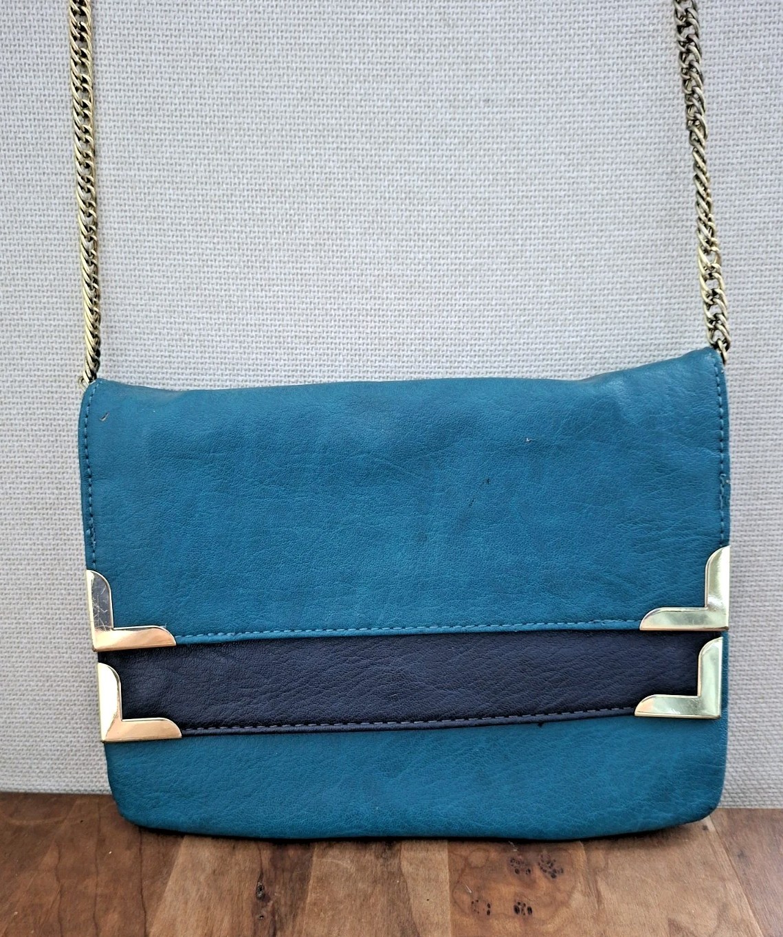 Danielle Nicole Teal Black Clutch Bag with Gold Hardware RETRO STYLE
