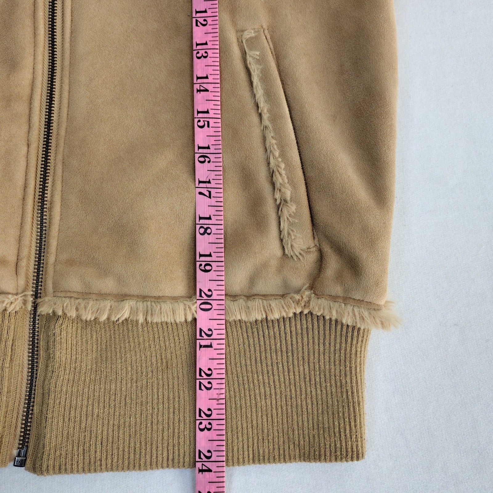 NFL St. Louis Rams Faux Suede Shearling Hooded Jacket Tan Women M