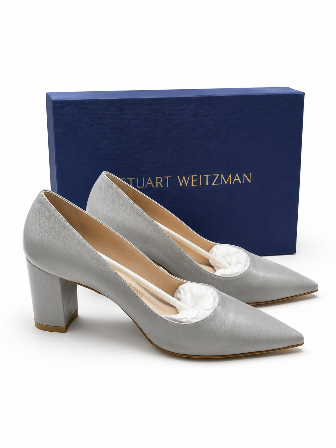 NIB Stuart Weitzman | Laney 75 Gray / Caviar Pointed Pump Heel – Size M8.0