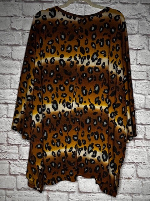 3X New Faded Leopard Black Brown Yellow Ivory Sage Stretchy Knit Tee Shirt Top