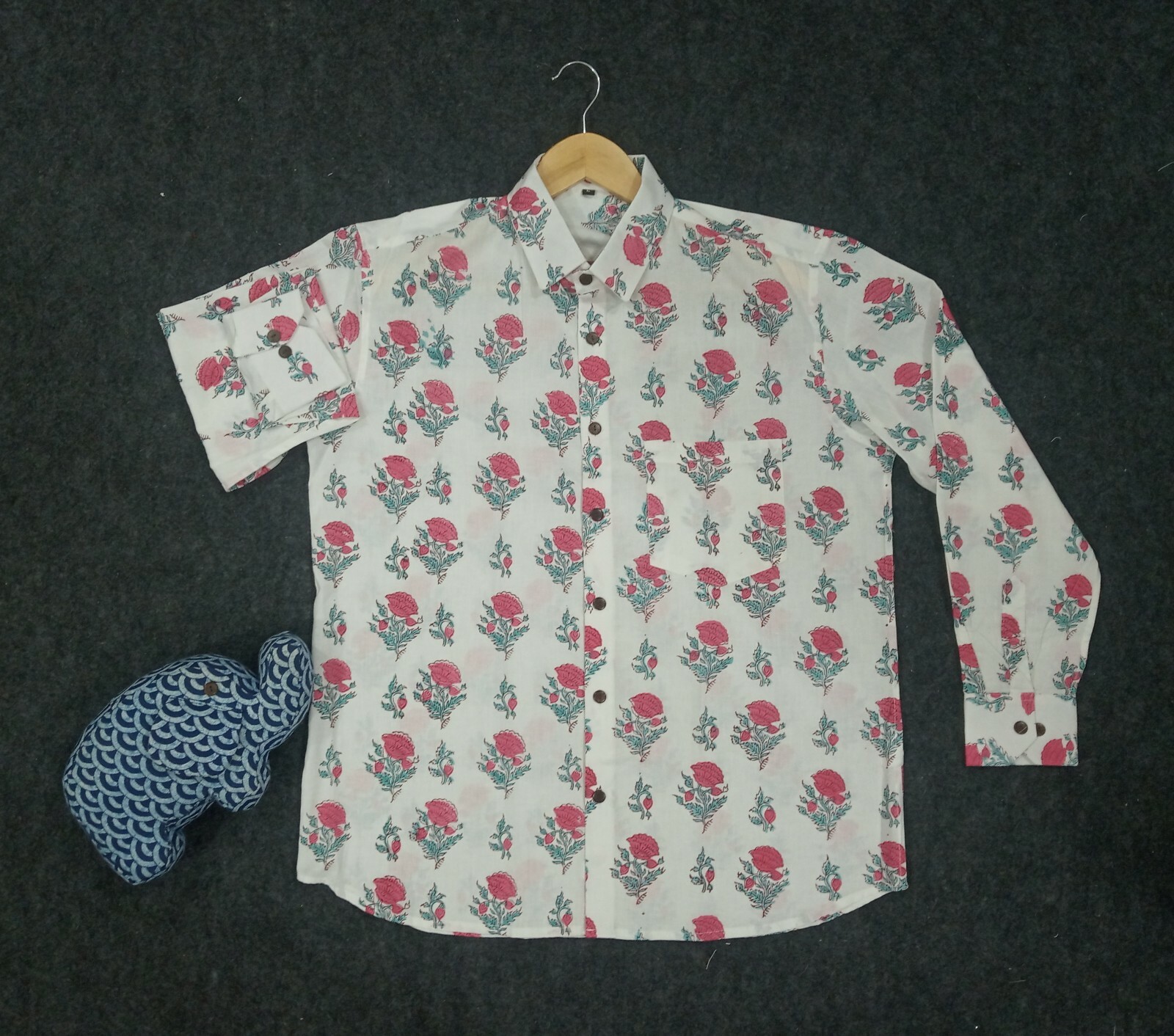 Indian Wedding Dress Floral Cotton Groom Men’s Night Shirt L Size Boys Shirts US