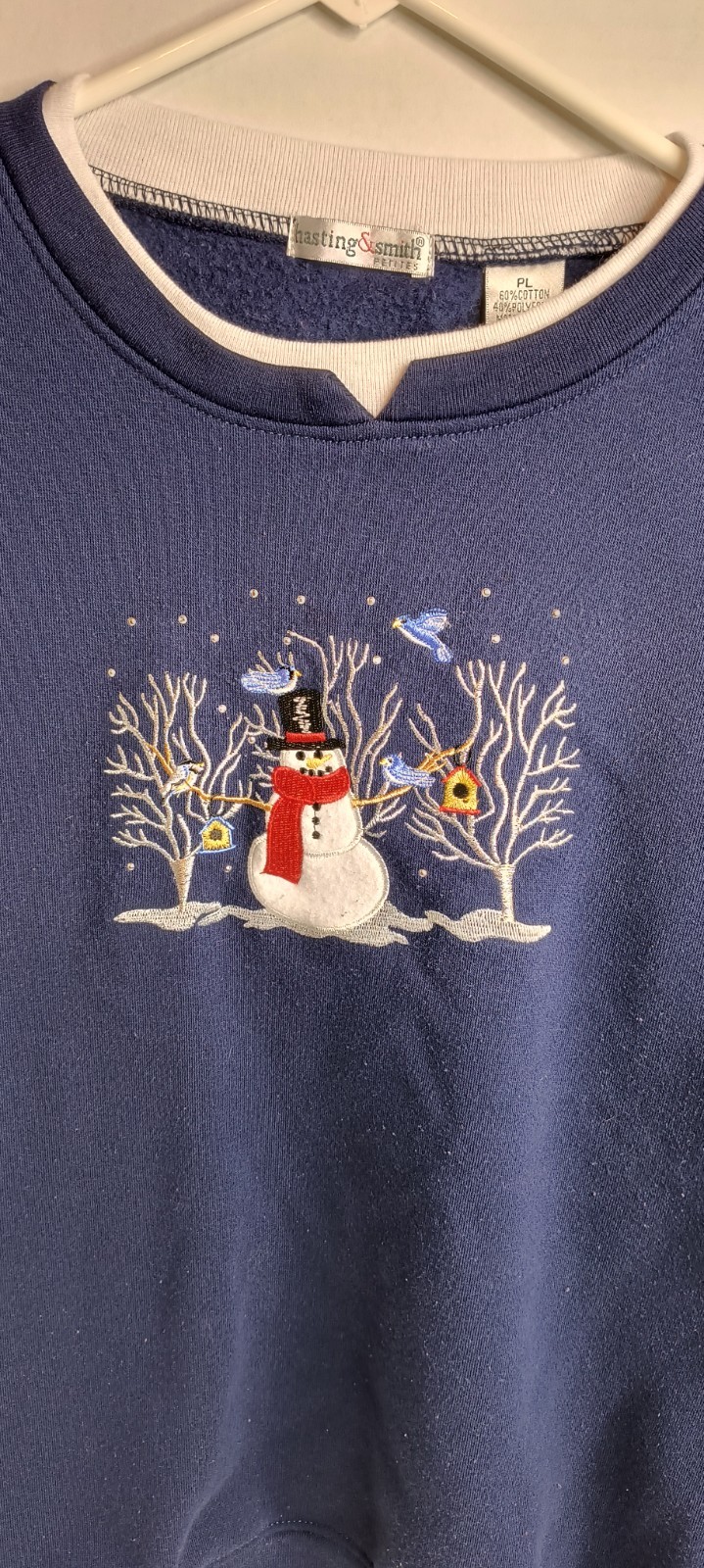 Hasting & Smith Snowman W/Birds Women’s Crewneck Sweatshirt Petite L Winter Snow