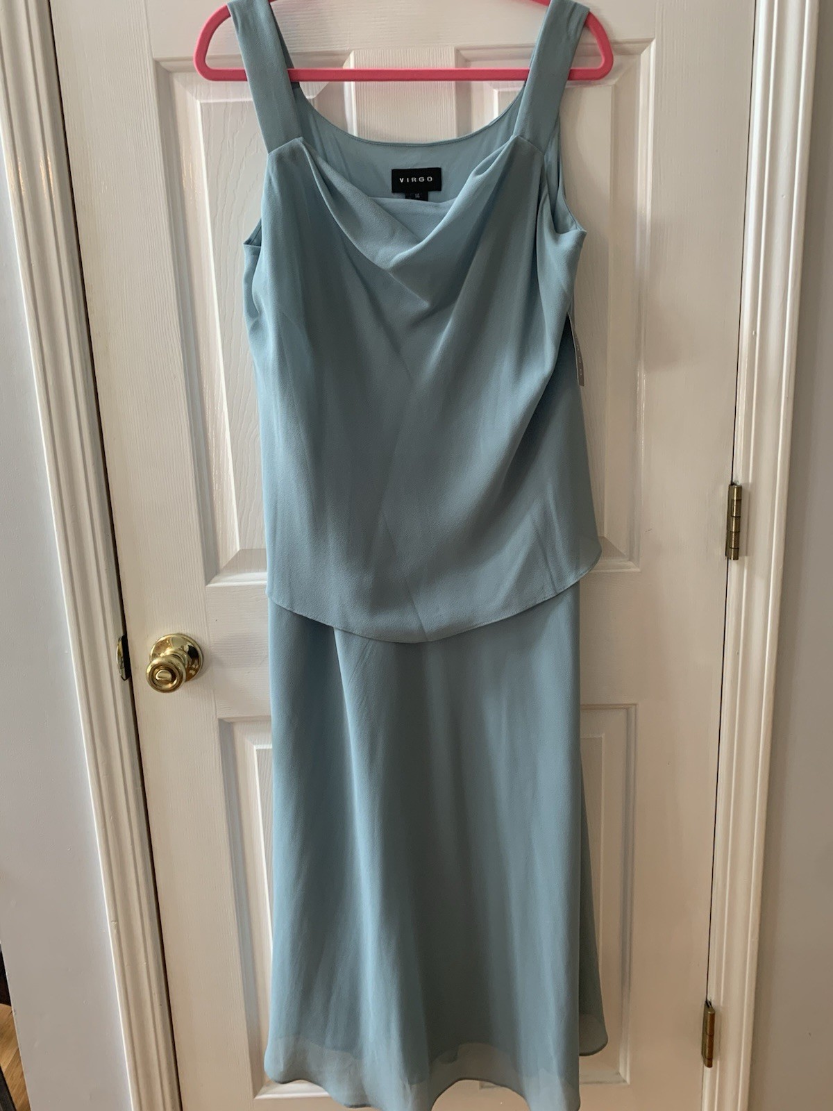 Gorgeous Virgo Sage Size 14 2-Pc Chiffon Outfit Set Cowl Neck Top Skirt Beaded