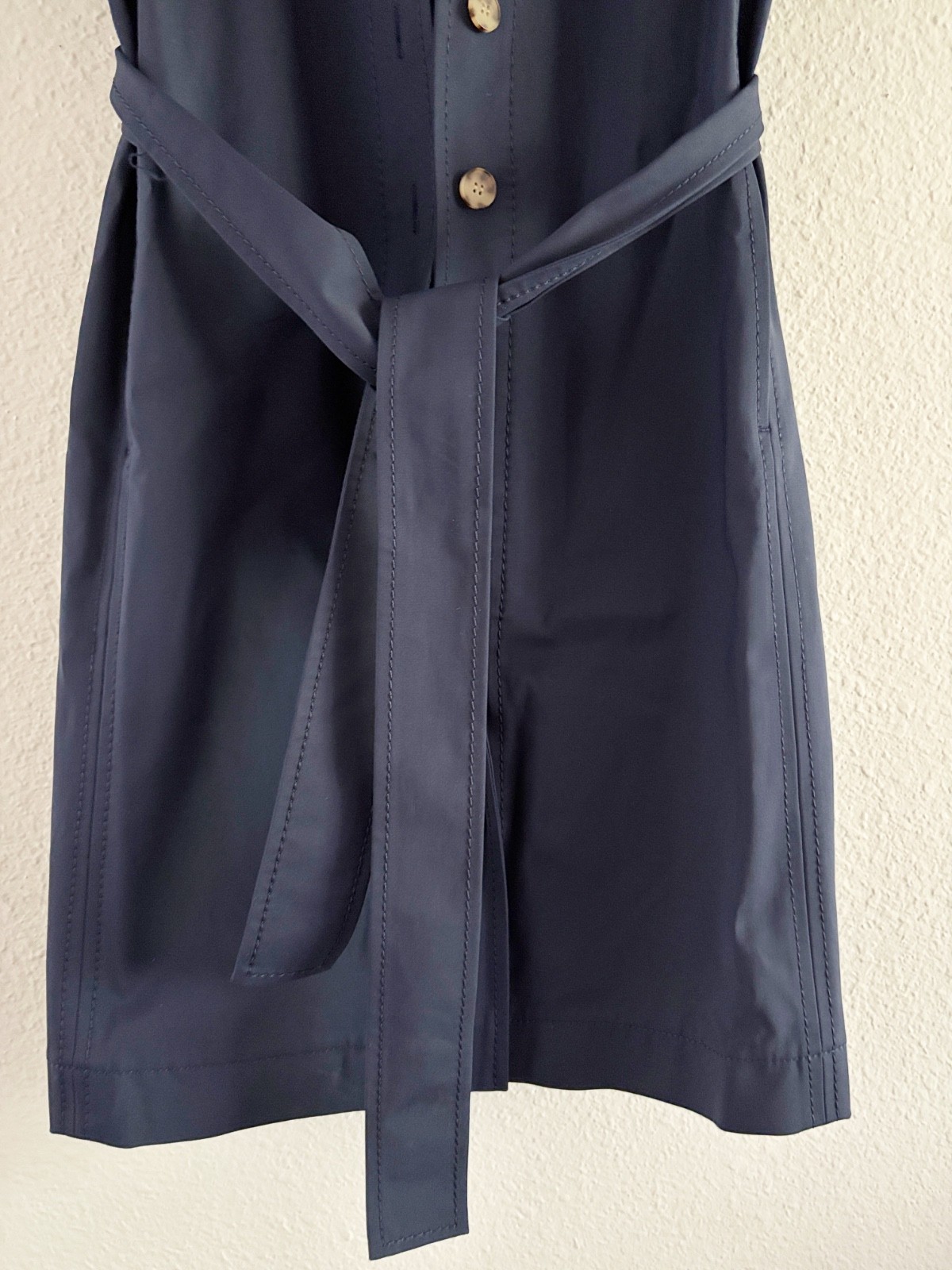 Lafayette 148 New York Navy Shirt Dress Short Sleeve Button Front Tie Waist Sz 0