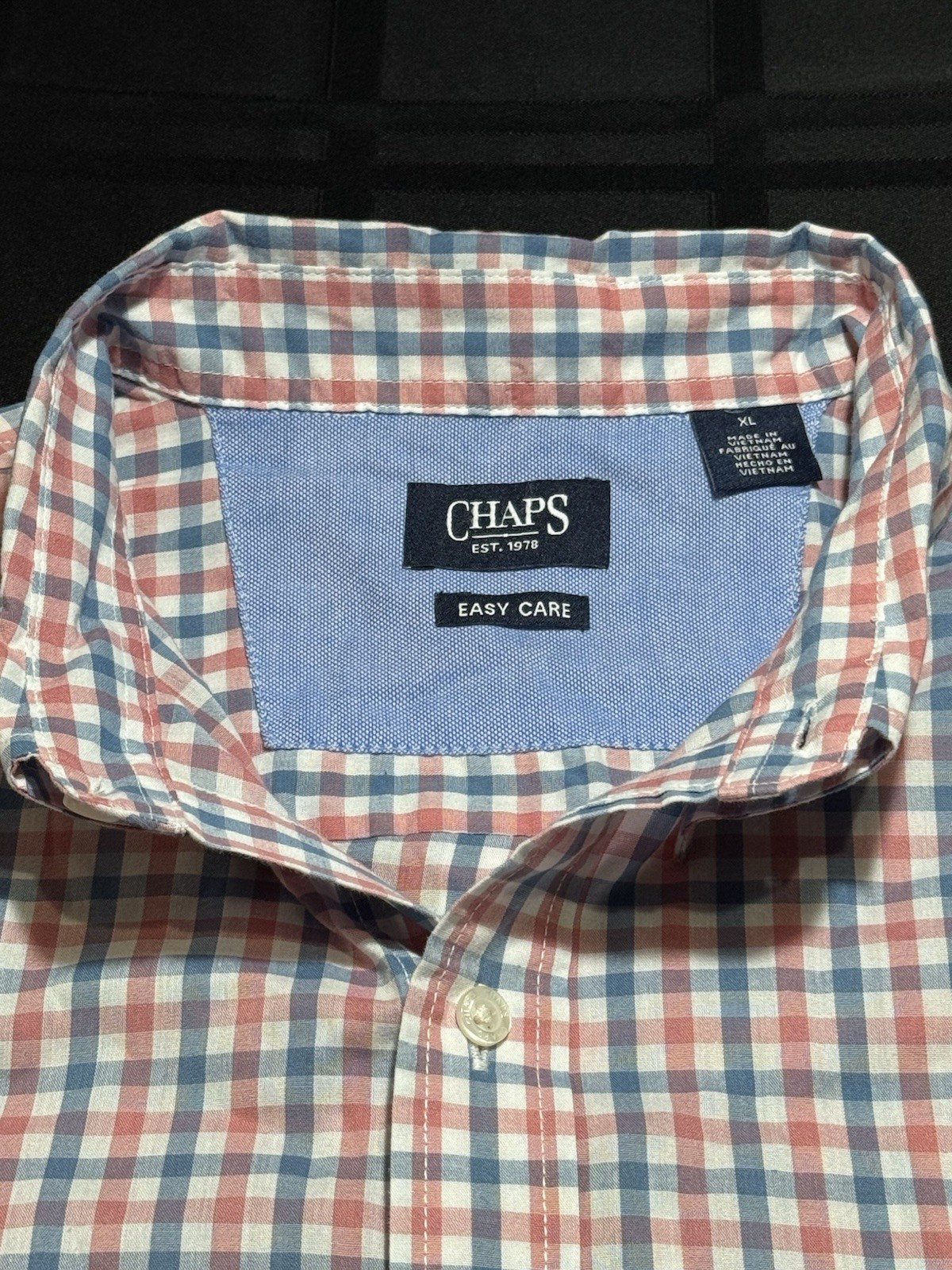Chaps Easy Care Blue/Red/White Check Short Sleeve Button-Down Shirt Men’s XL