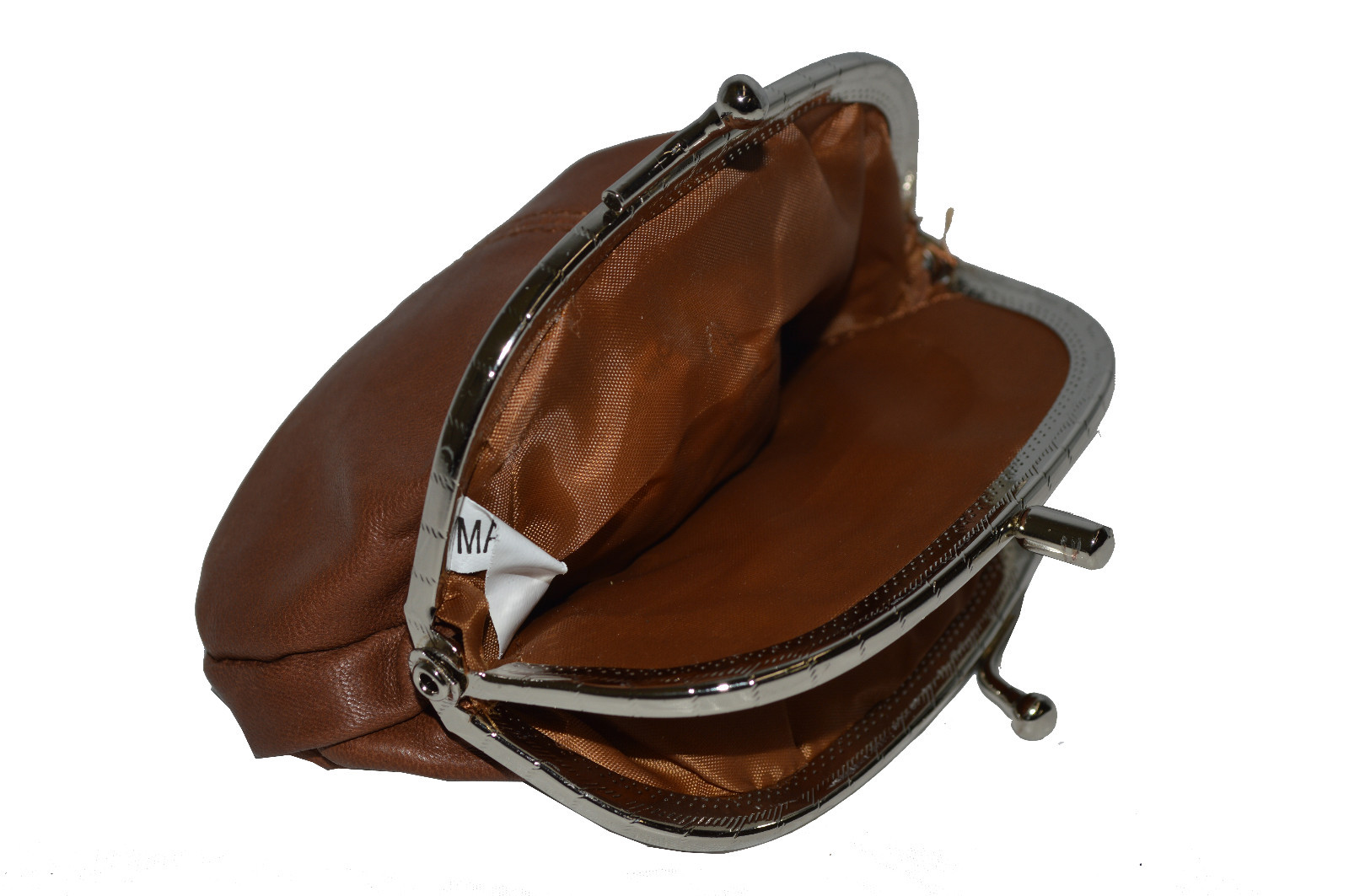 COIN PURSE DOUBLE FRAME WITH ZIPPER POCKET NEW TAN