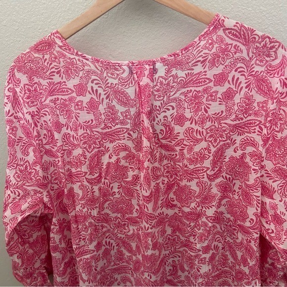 Counterparts Blouse Womens XL Pink Paisley Floral Pintuck V-Neck 3/4 Sleeve