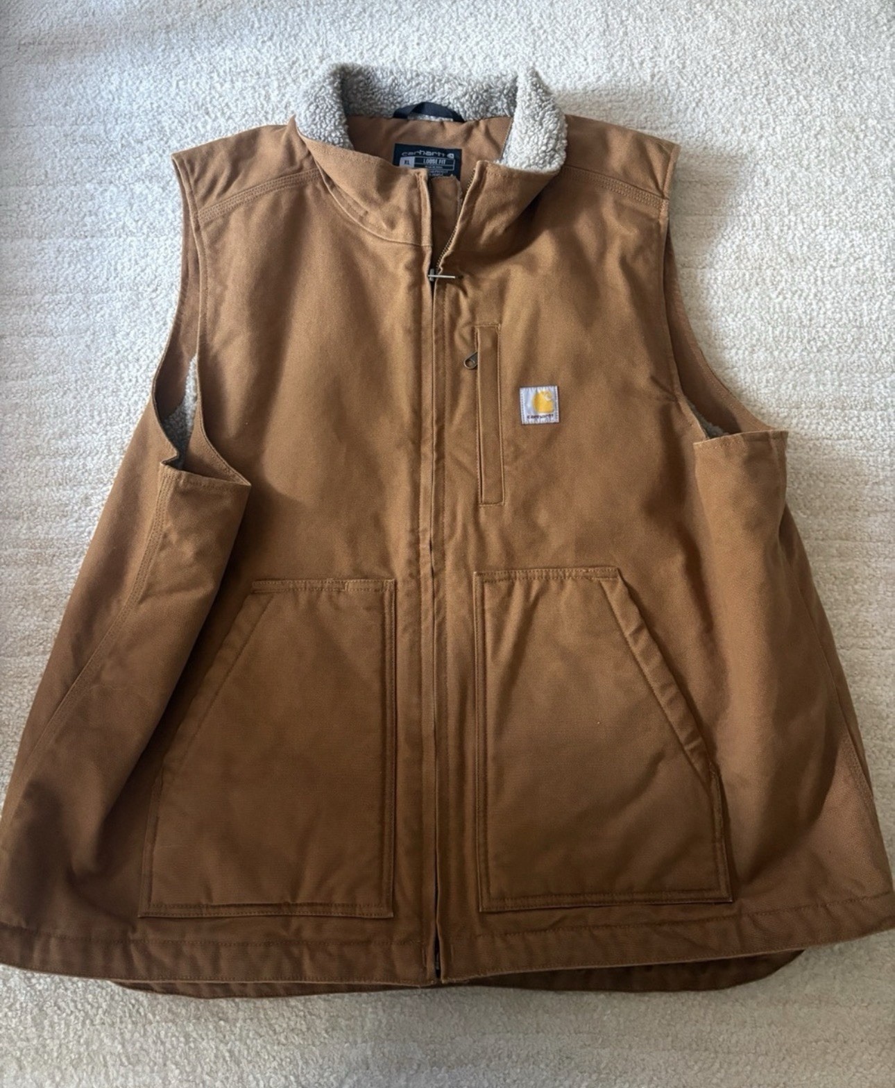 Carhartt Duck Sherpa-Lined Full Zip Mock Neck Vest Brown XL Workwear