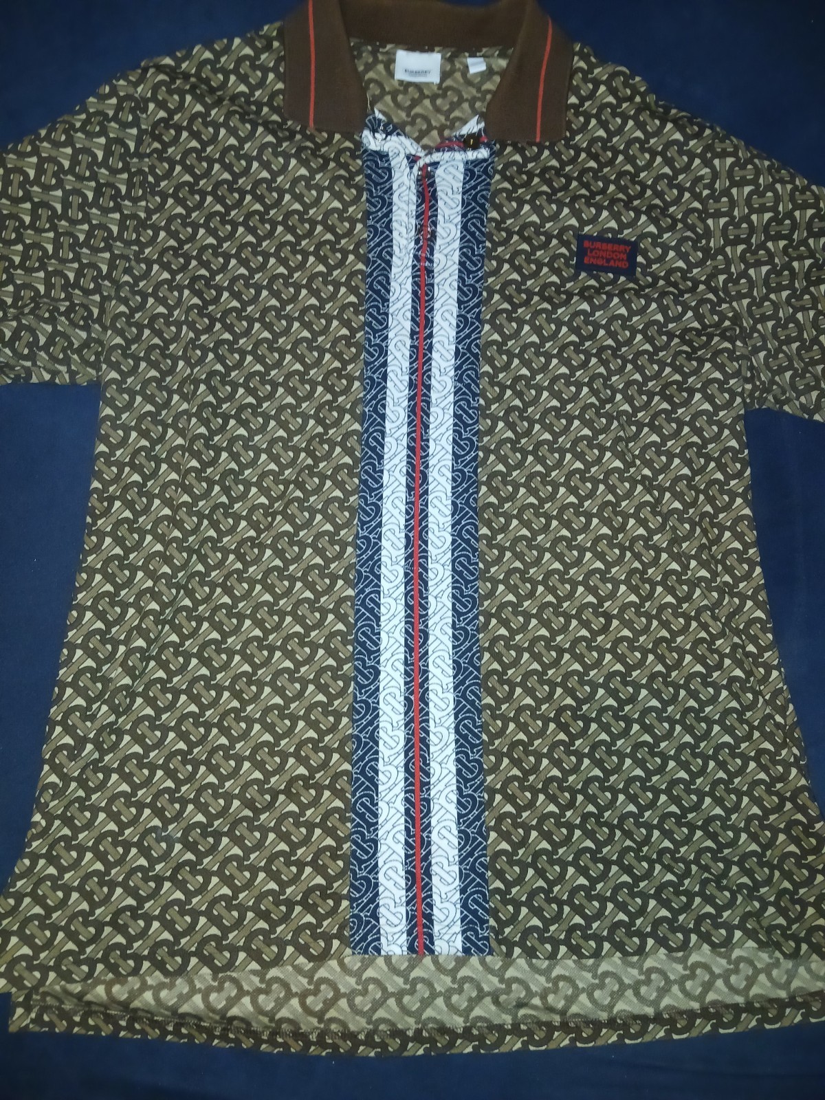 Burberry London Monogram All Over Print Polo Shirt Size 3xl Bridle Brown