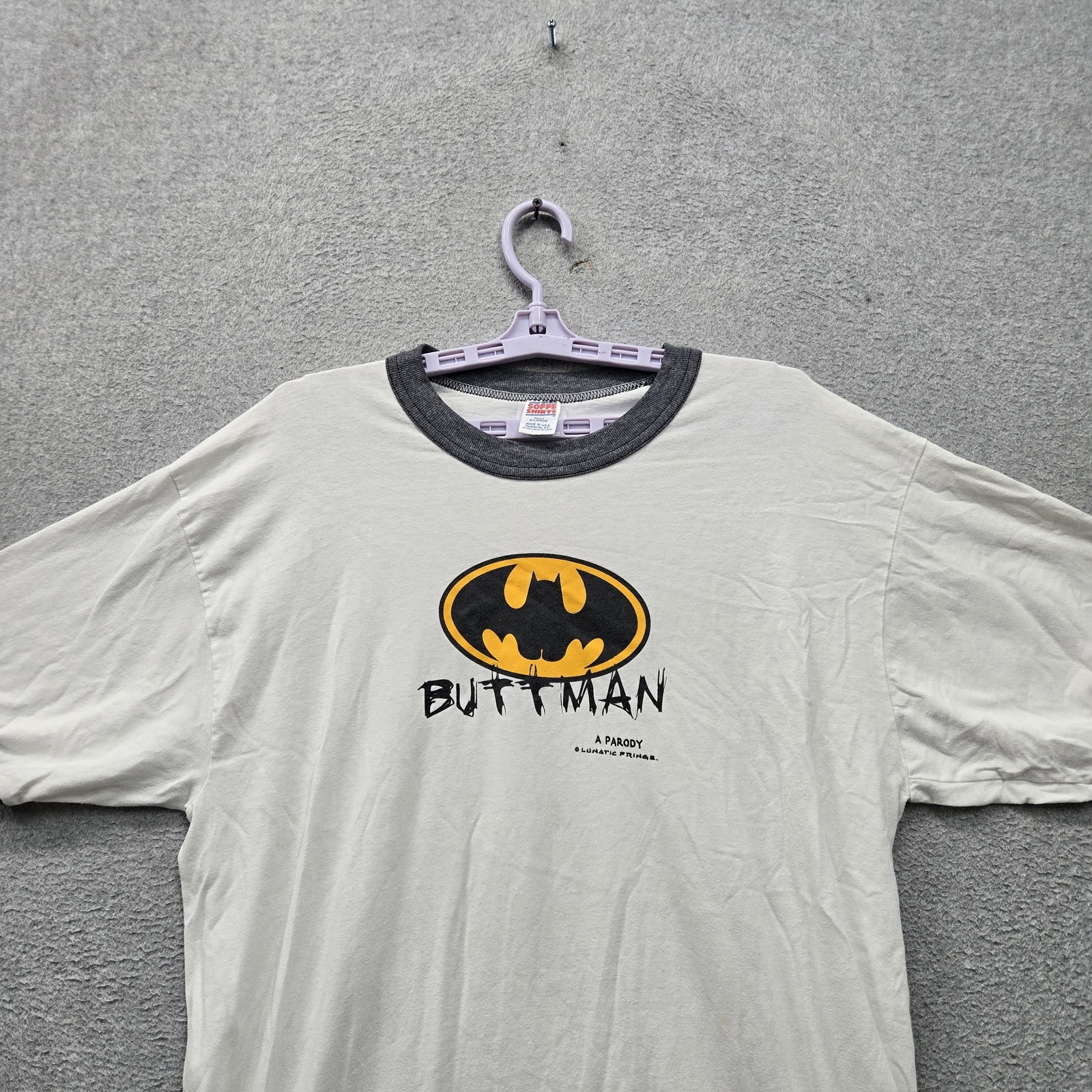 VINTAGE Buttman Shirts Men Shirt XL Ringer 90s USA Made Parody Logo Short Sleeve