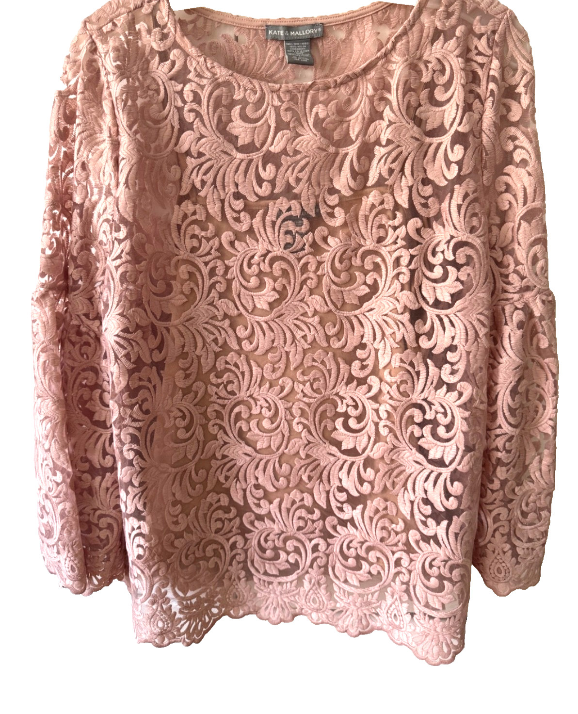 Kate & Mallory dusty pink rose Mesh lace top cami underneath long sleeve L NWOT