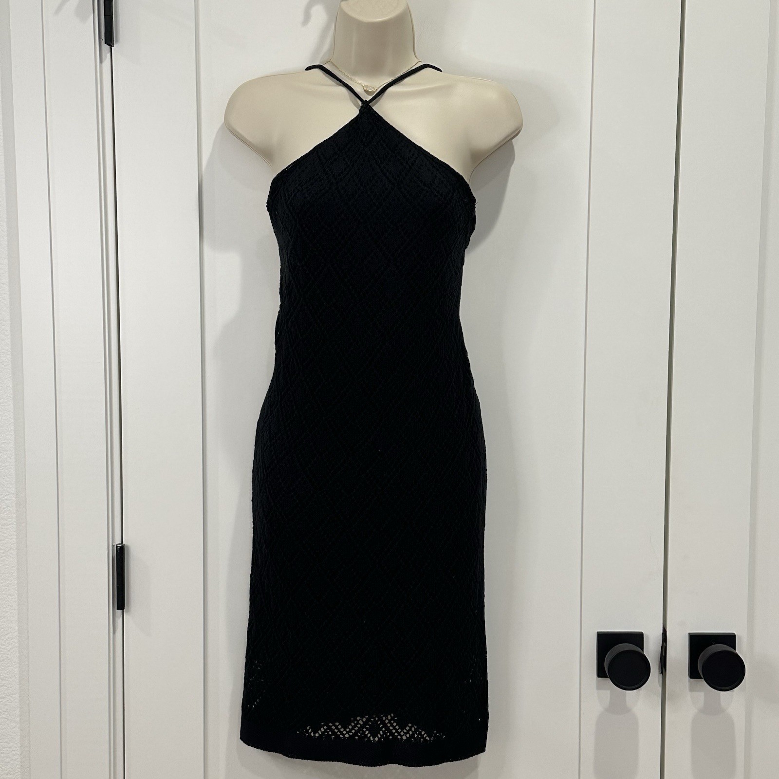 Sage The Label Crochet Backless Mini Dress Large Black Boho Festival Vacation
