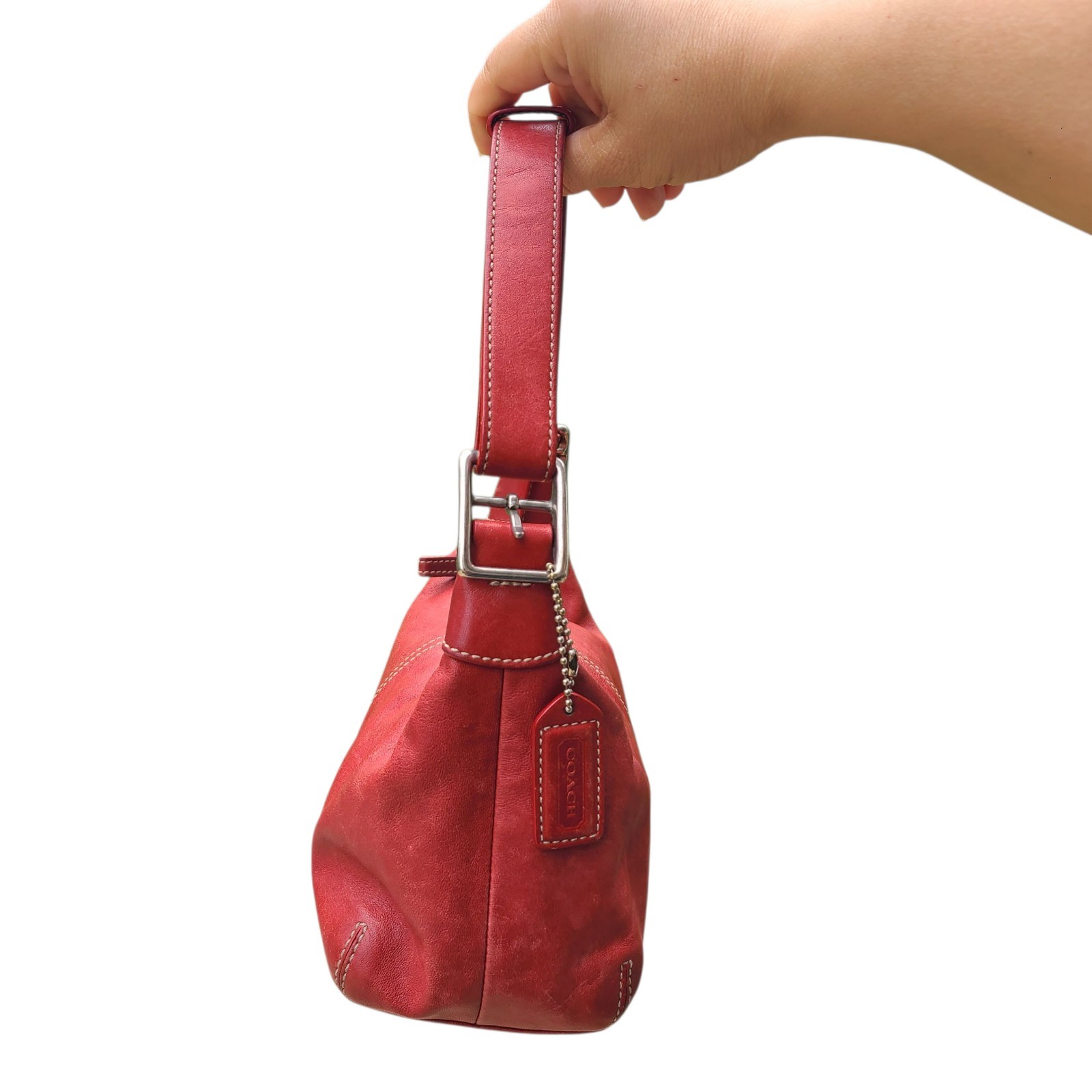 Coach 9564 Y2K 2005 Red Leather Hobo Baguette Shoulder Bag Convertible Strap